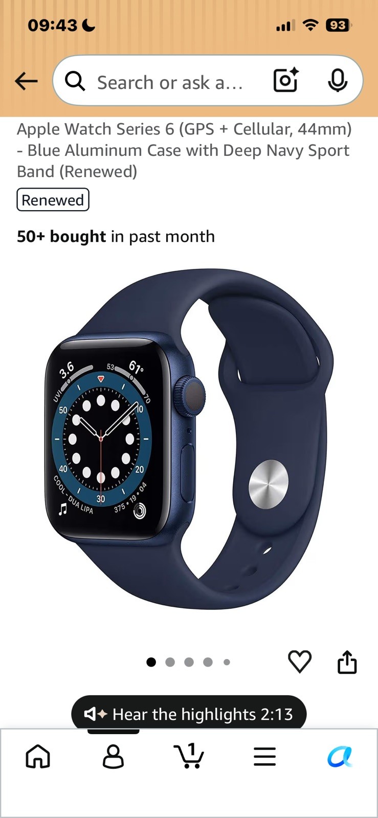 Apple Watch Series 6 Aluminum 44mm (GPS & cellular ) Blue