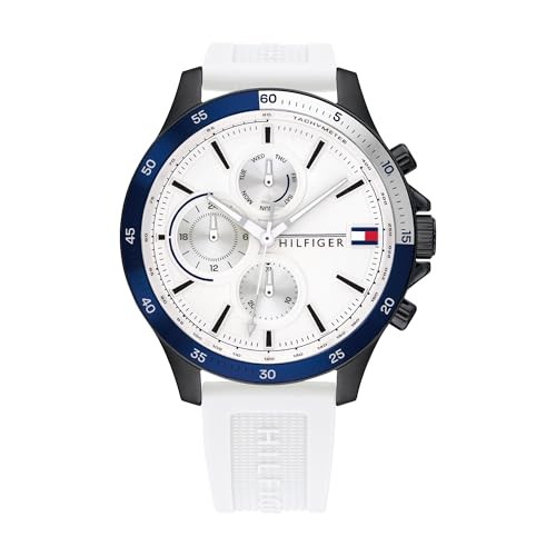 Tommy Hilfiger BANK Men’s Watch 1791723 White Silicone Strap Multi-Function 46mm