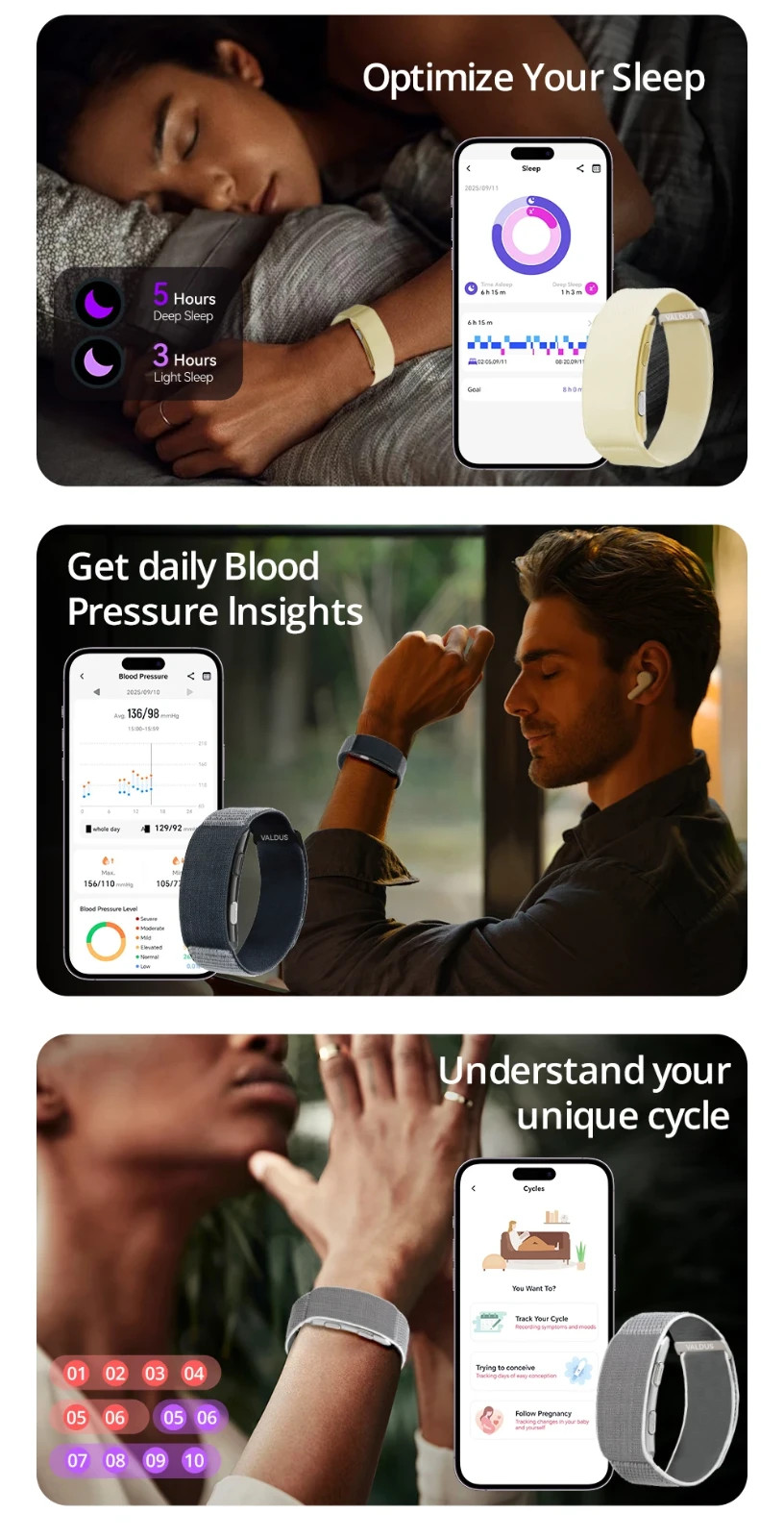 VALDUS VITRO Smart Bracelet Heart Rate No Screen Fitness Tracker Waterproof