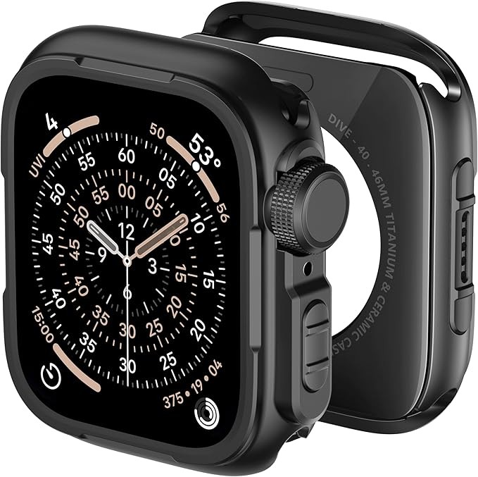 1 Pack Metal Case for Apple Watch 46mm Cover Rugged Bumper + Metal Crown + PC Ba
