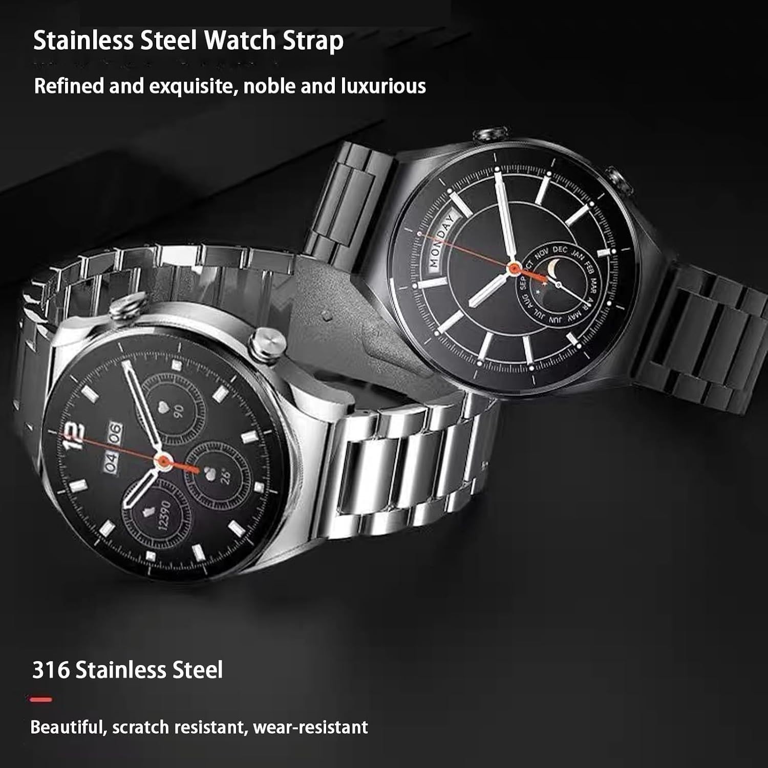 Quick Release Stainless Steel Strap Compatible with 18mm Smartwatch