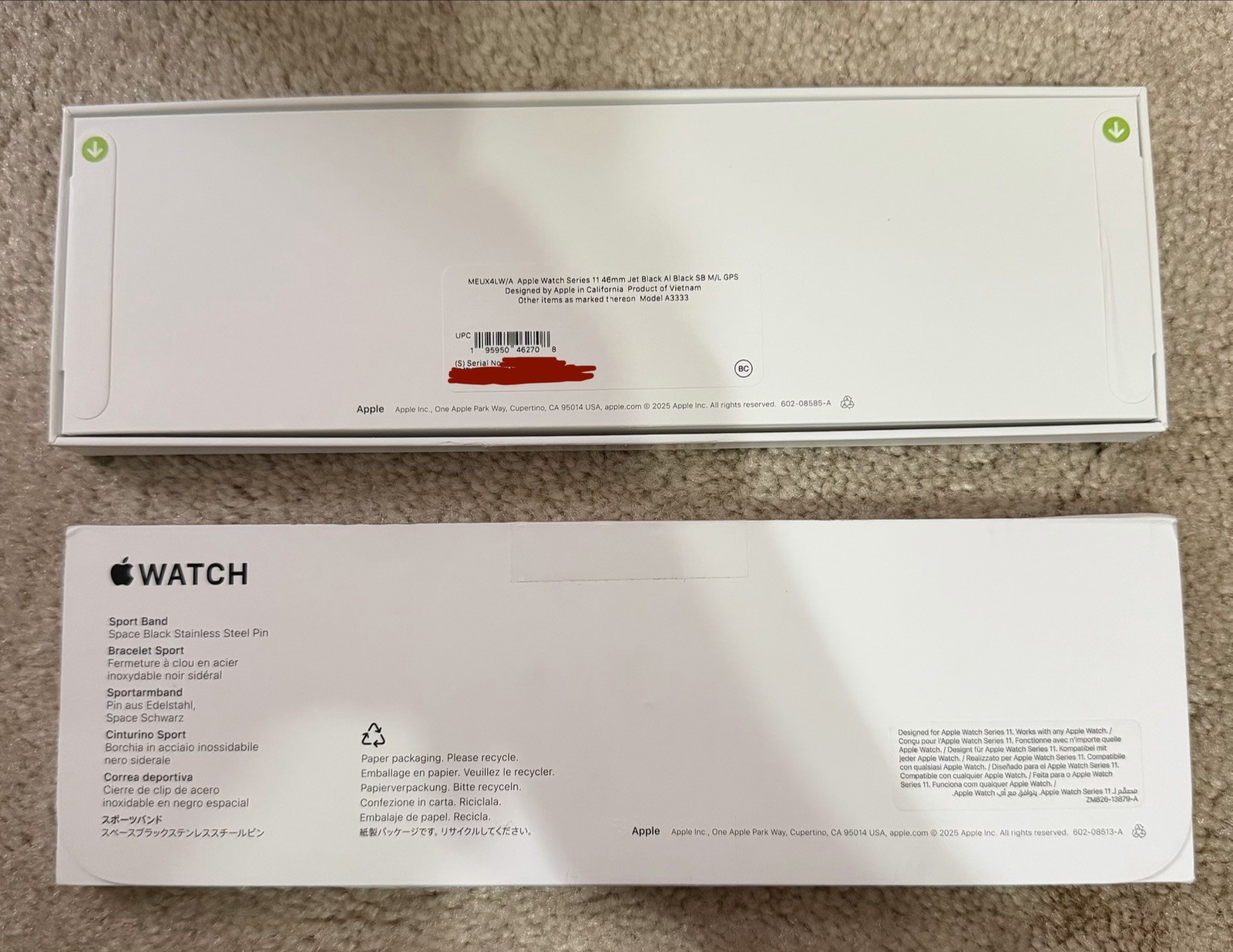 Apple Watch Series 11 46mm GPS Jet Black w/ M/L Black Sport Band MEUX4LW/A