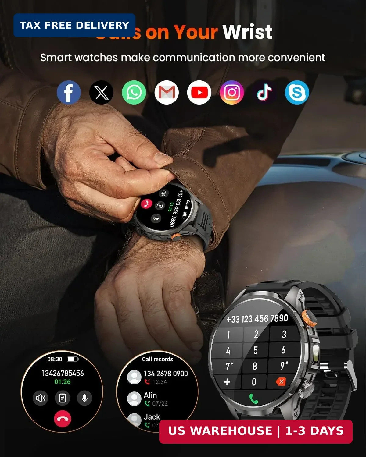 Military Smart Watches for Men, 1.91″ Men’s Smart Watch with 1000mAh/5 ATM Water