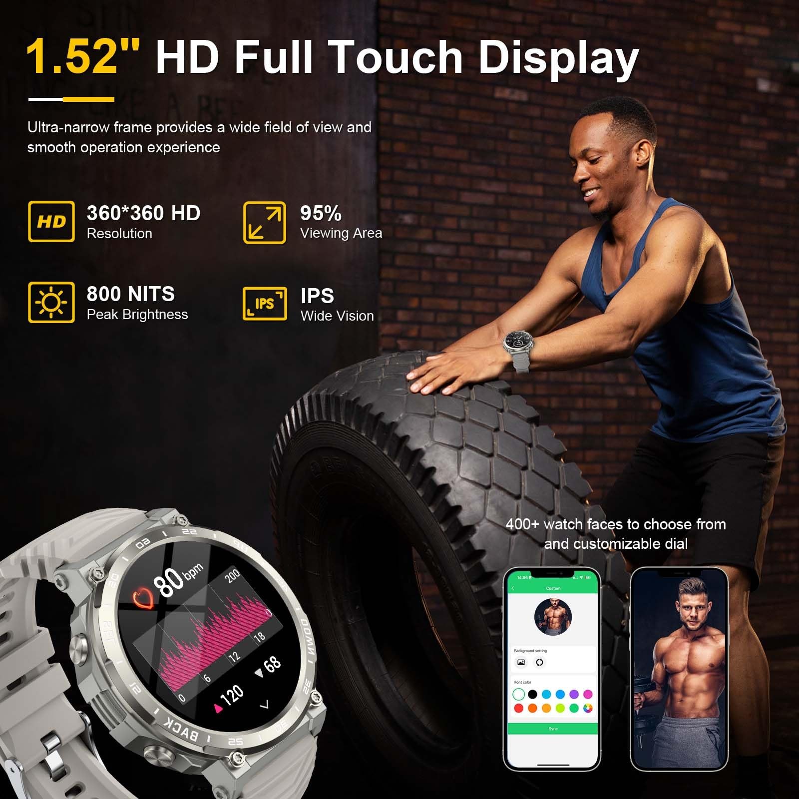 1.52″ Smart Watches for Men Answer/Make Calls with 118 Sports Modes