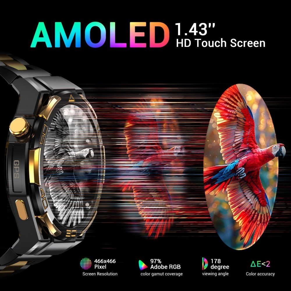 Tactical Military Smart Watch Men GPS 1.43″ Touch Screen 20-Day 5ATM Waterproof
