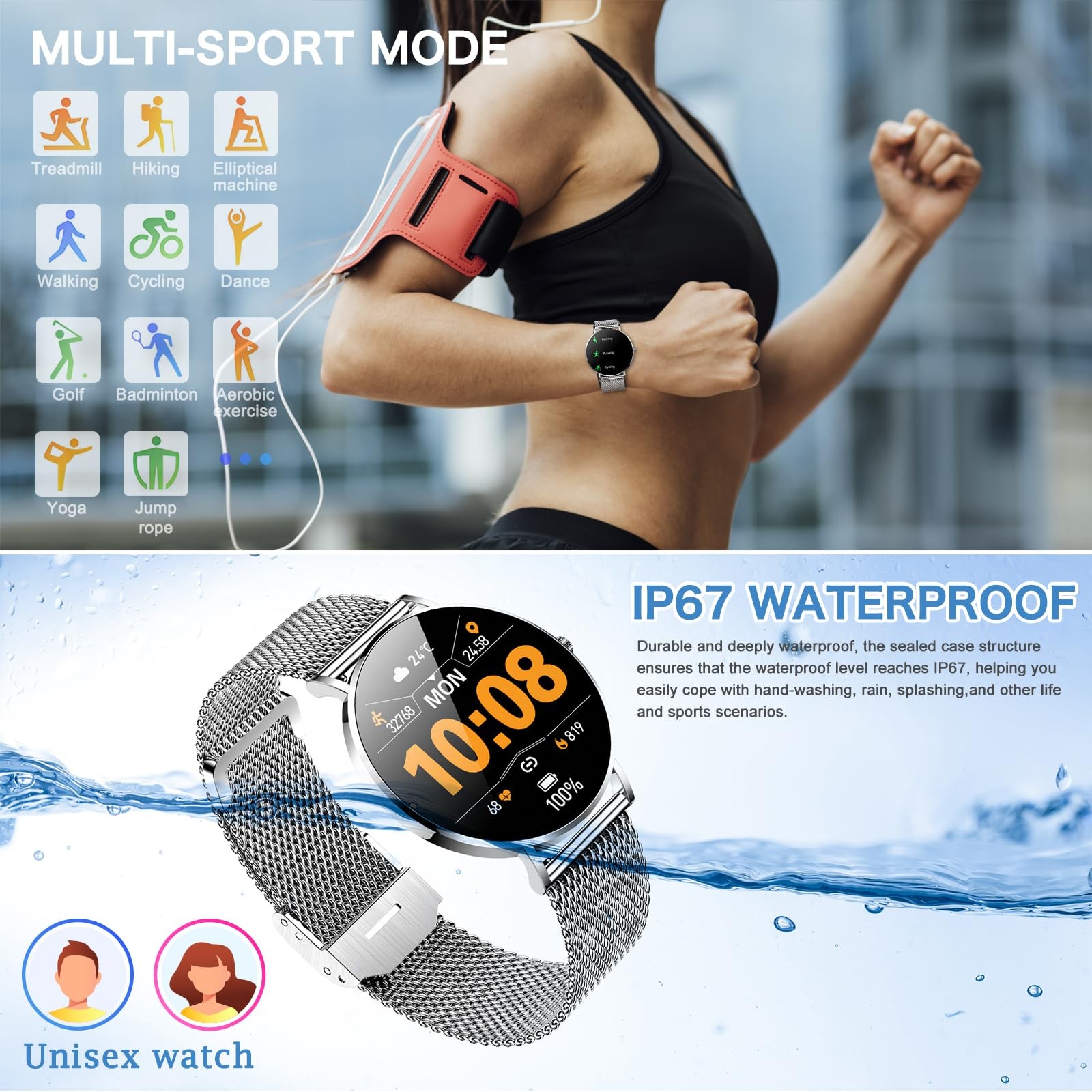 for Men and Women, 1.3 Inch Amoled HD Round Full Touch Screen Watch, Full Met…