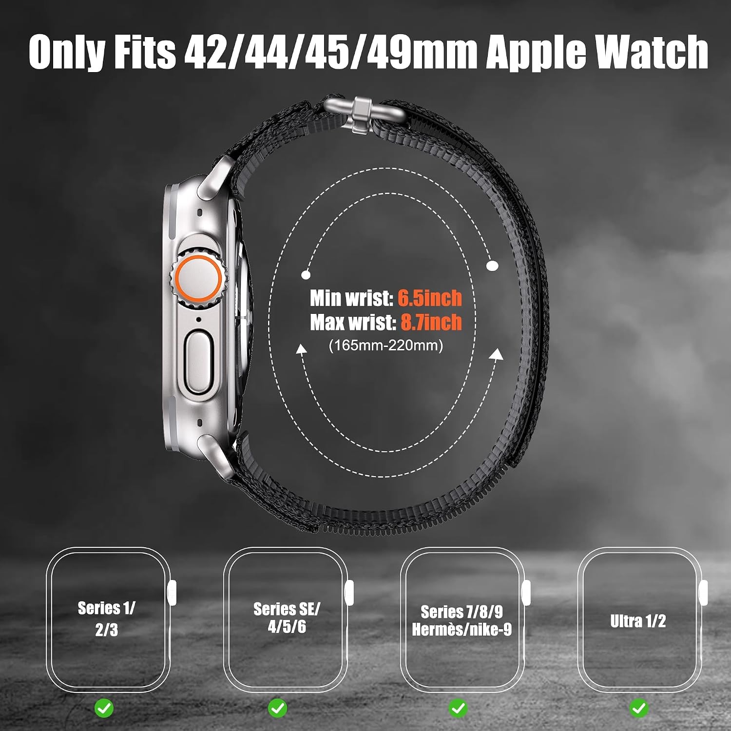 Adjustable Nylon Composite Band for Apple Watch Ultra 49mm Compatible Strap