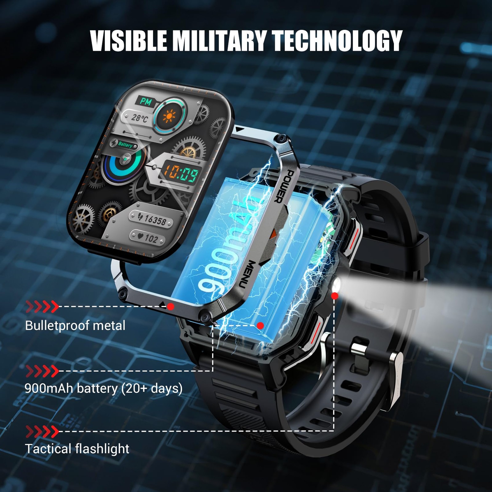 Military Tactical Smart Watches for Men, 100-Day Battery Rugged Fitness Watch…