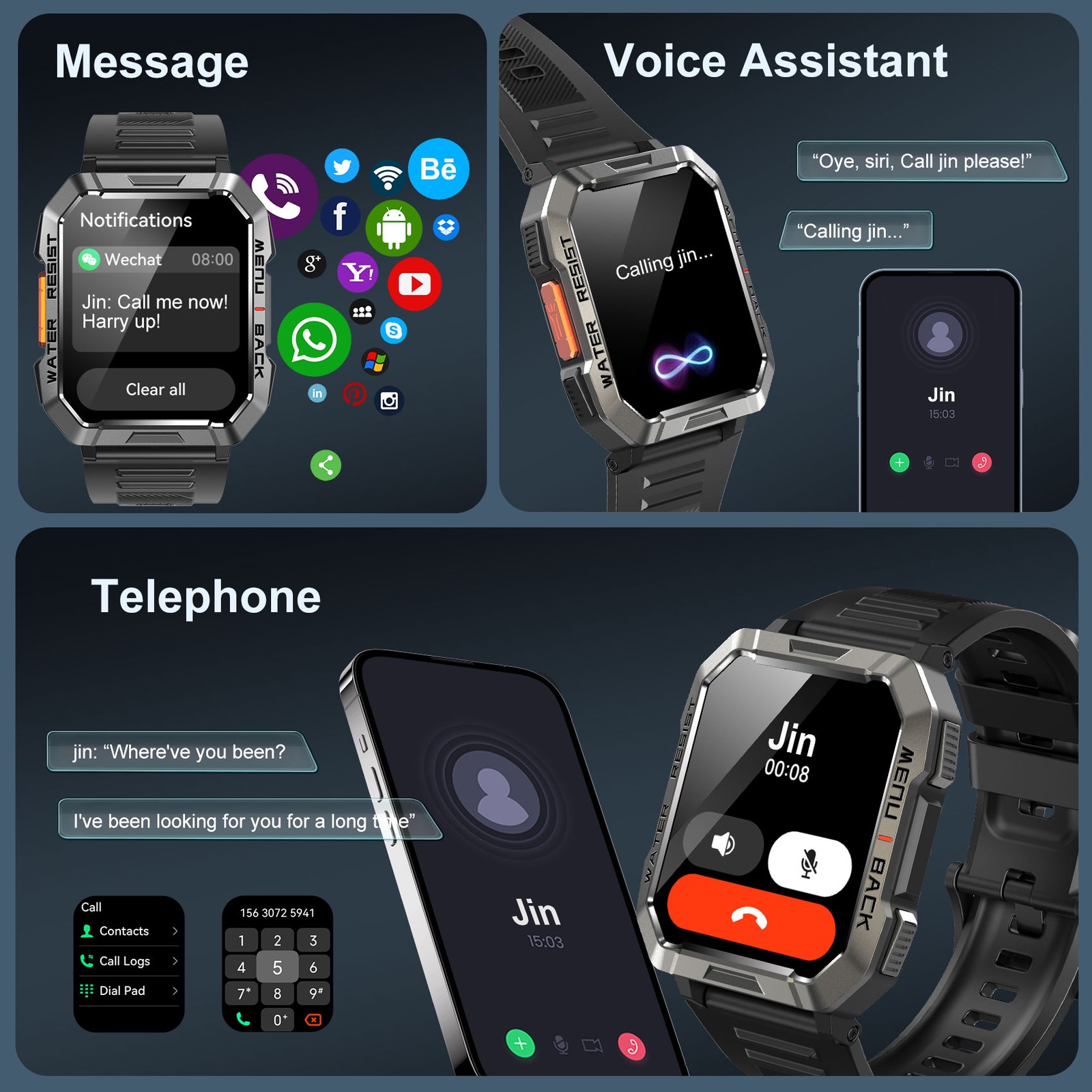 Men Tactical Military Smart Watches Health Tracker Waterproof for Android IOS