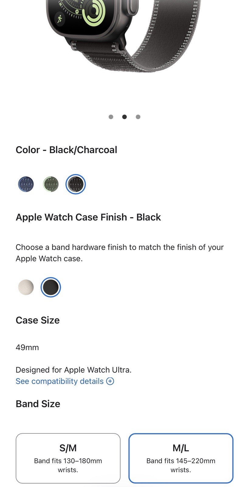 Genuine Apple 49mm Black/Charcoal Trail Loop – M/L – Black Titanium Finish
