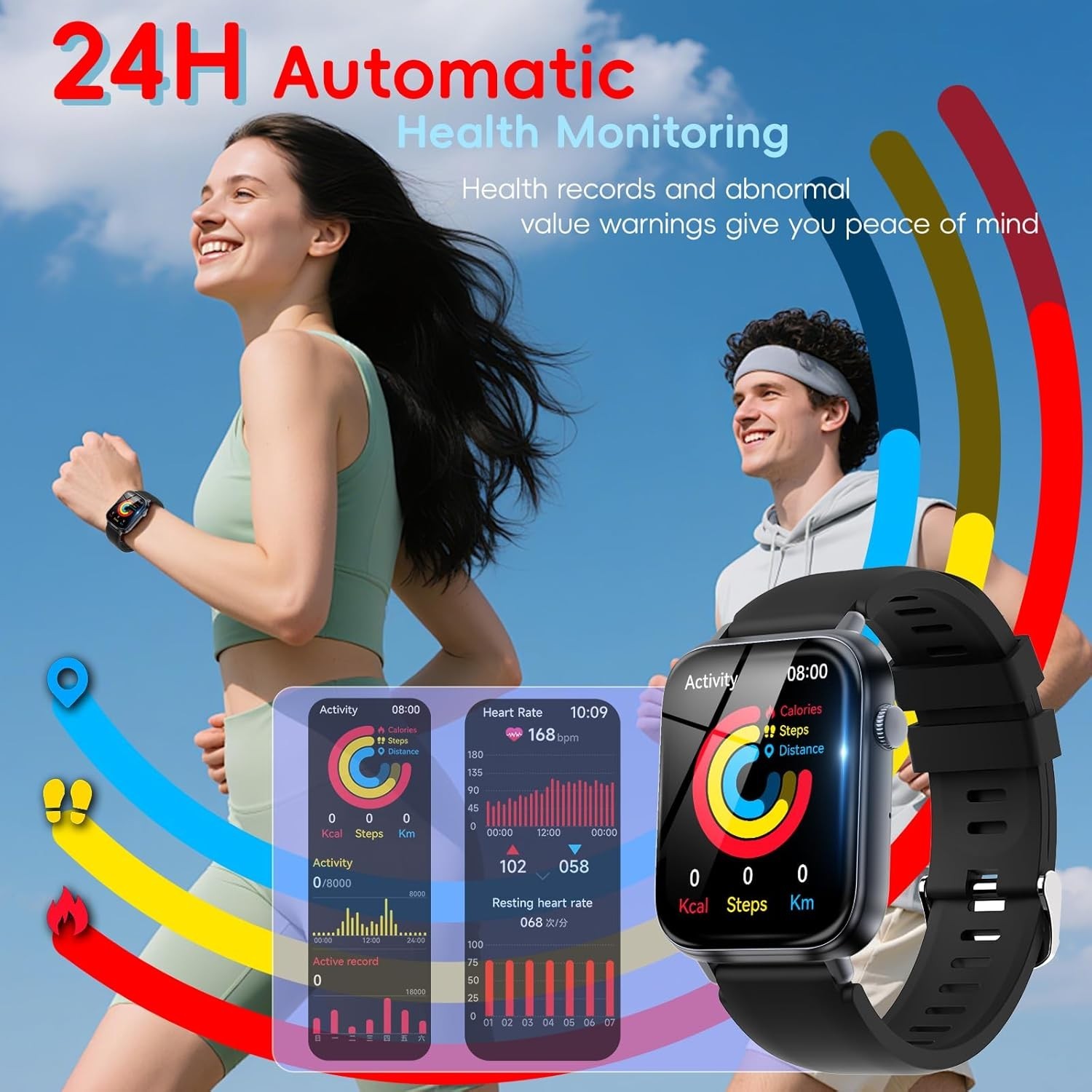 Rugged Smart Watch Bluetooth Heart Rate BP Sleep Monitor Sport Watch Waterproof
