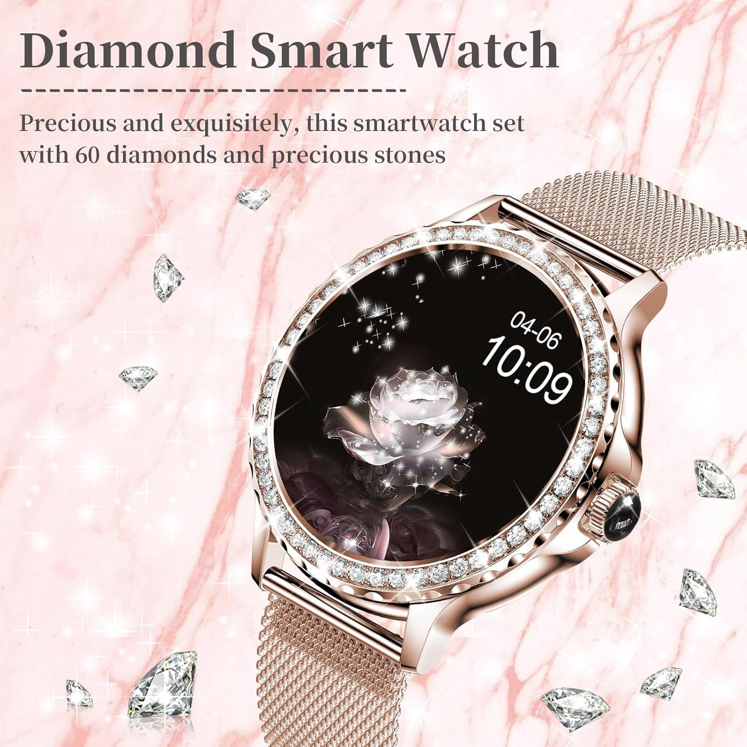 Smart Watches for Women (Answer/Make Call) with Diamonds, 1.3”HD Screen Bluetoot