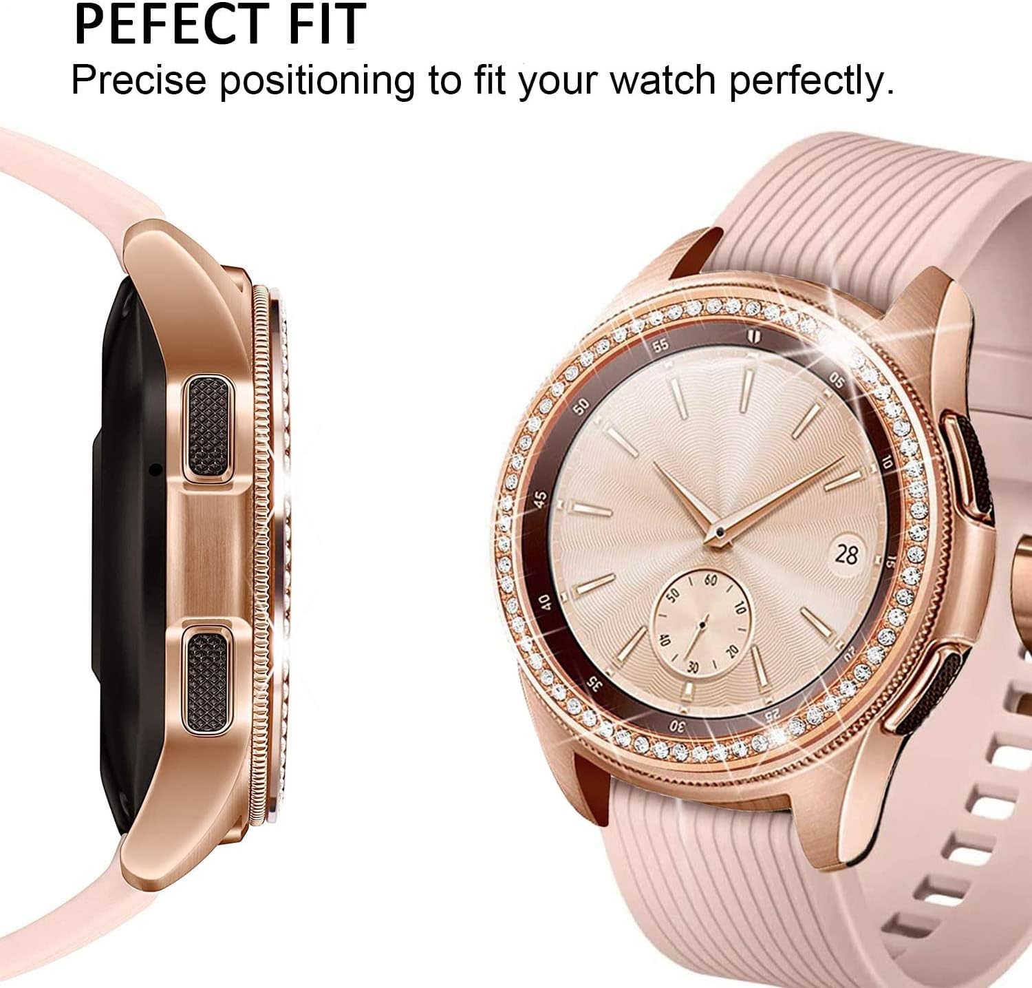 Bling Diamond Bezel Cover For Samsung Galaxy Watch 42mm Rose Gold Bumper