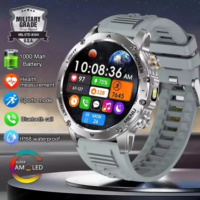 New Outdoor Military Grade 1000mAh Battery Smart Watch Men 1.7 inches AMOLED Scr