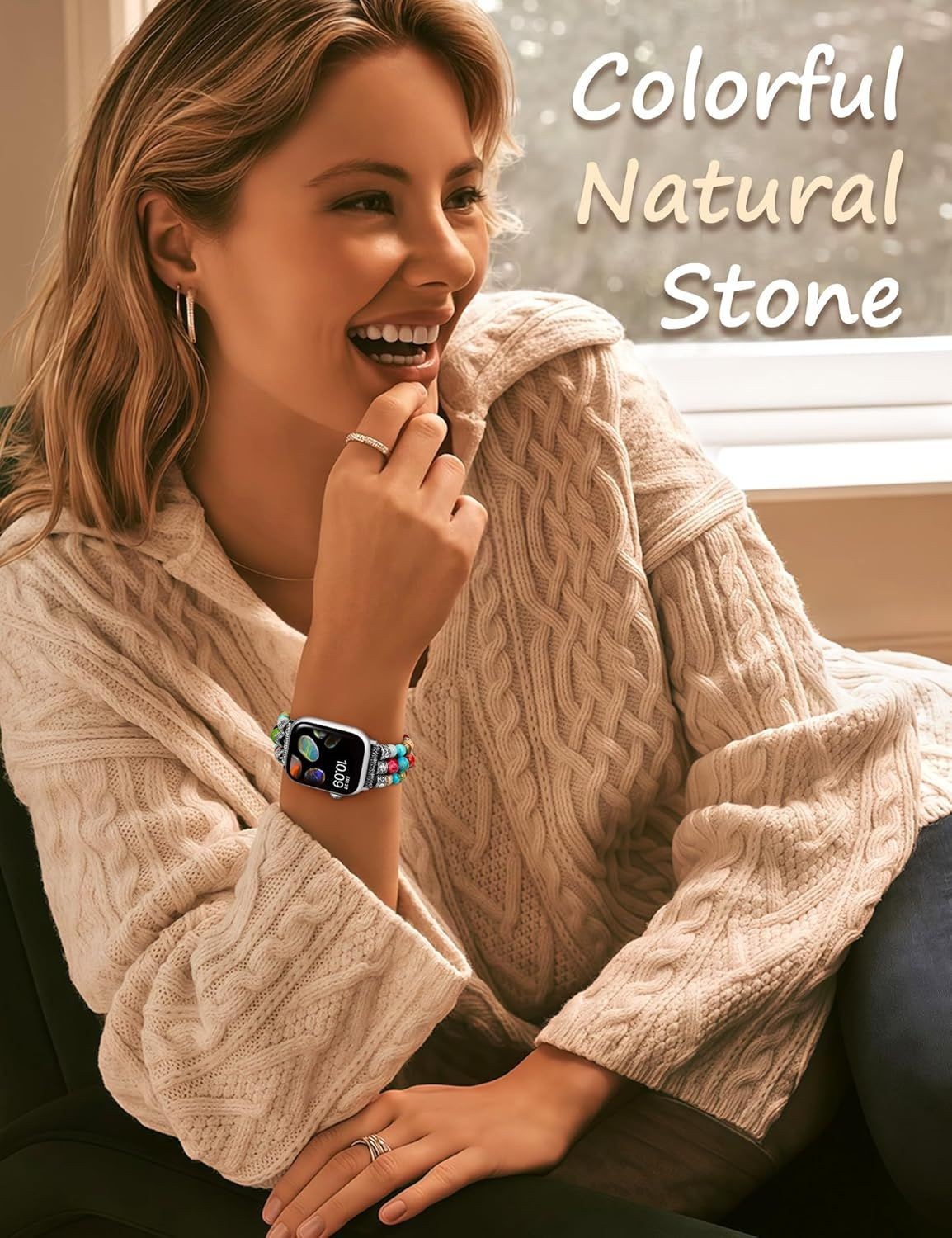 Boho Beaded Bracelet for Apple Watch 38-49mm Series 1 SE Ultra, Vibrant Chakra