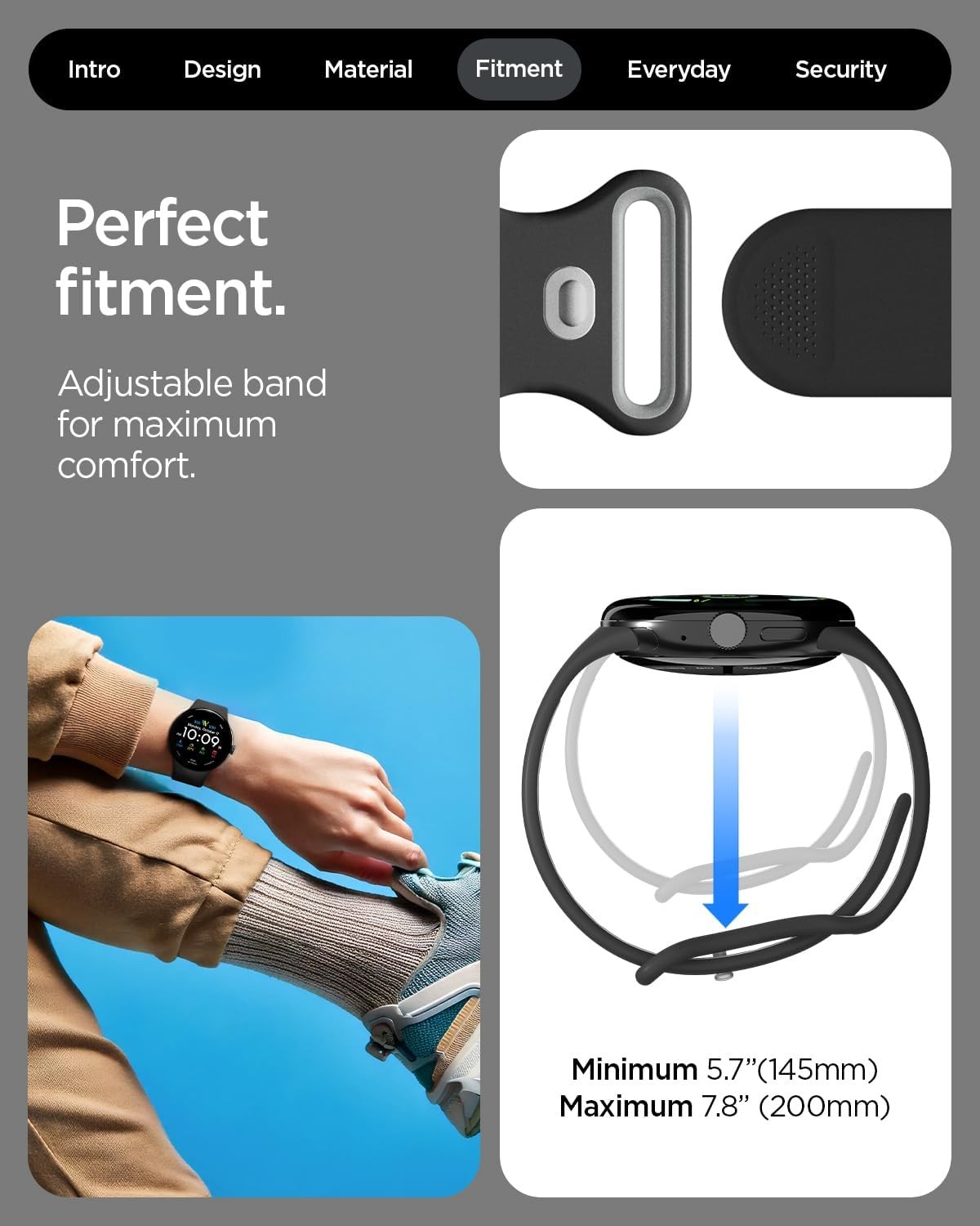 Waterproof Silicone Strap in Black Sesame for Pixel Watch 4 45mm, Soft Fit