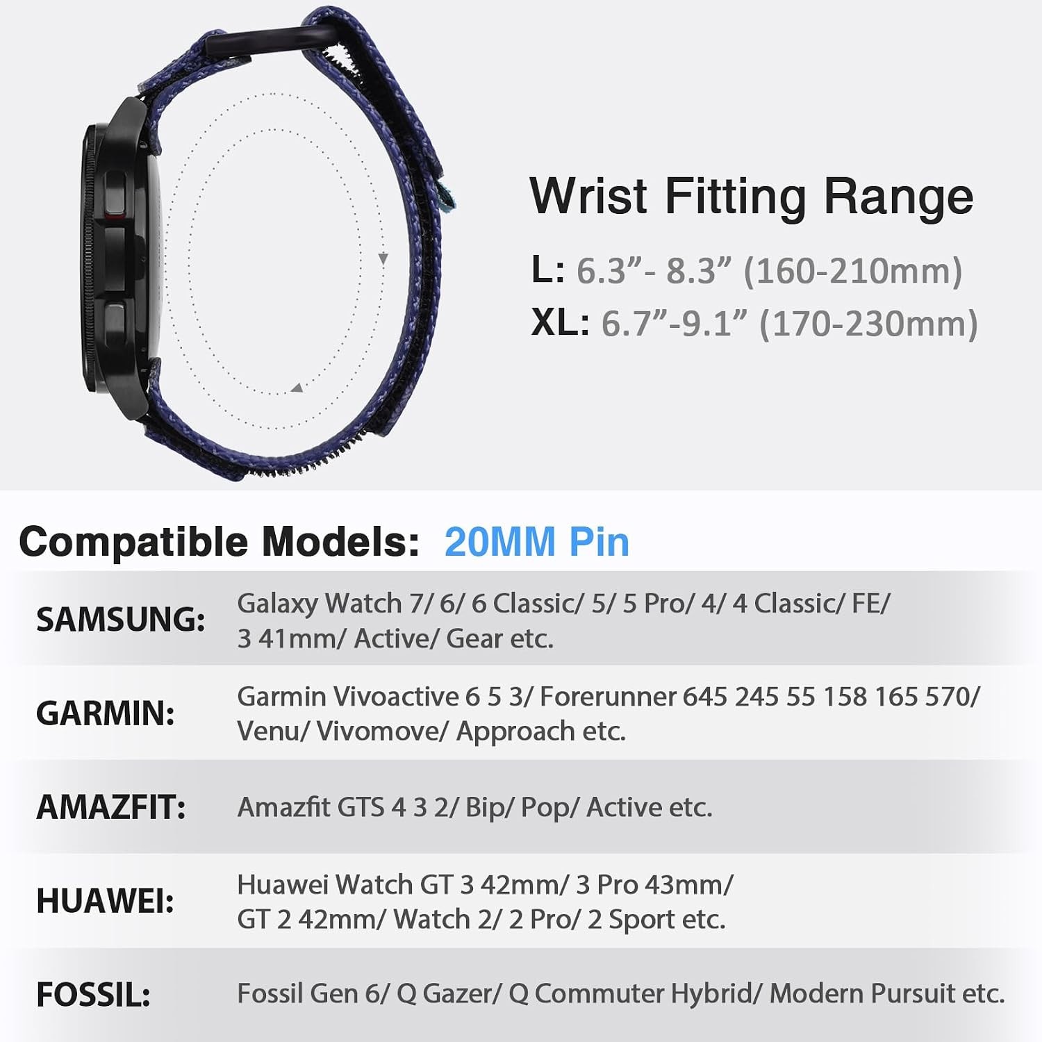 20mm Nylon Sports Strap for Galaxy Watch 7 6 5 4 40mm 44mm, Active 2, Purple