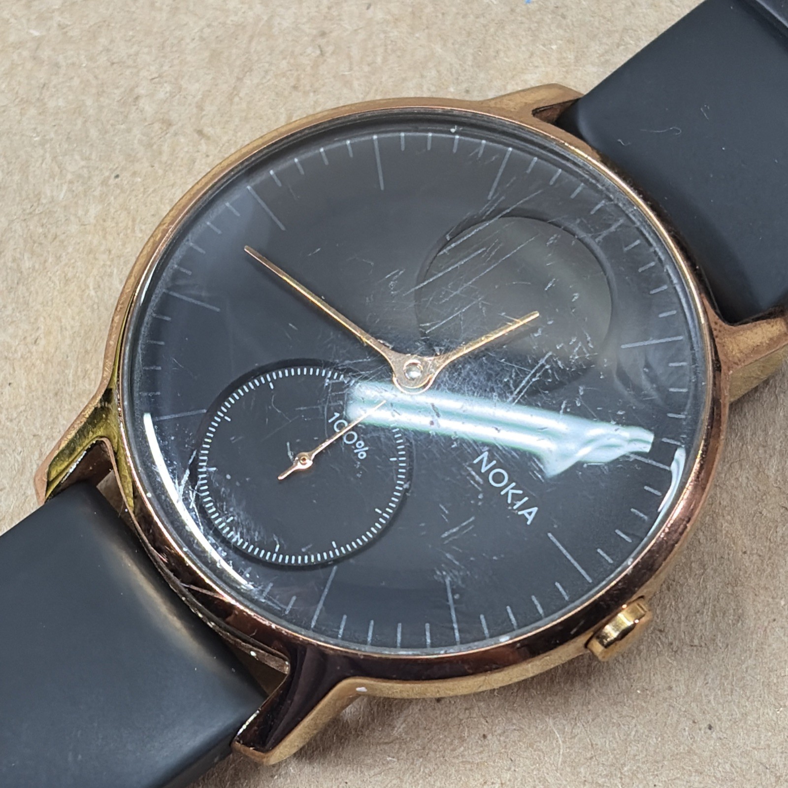 Nokia Steel HR Hybrid Smartwatch Gold Bezel Black Face Tested Works