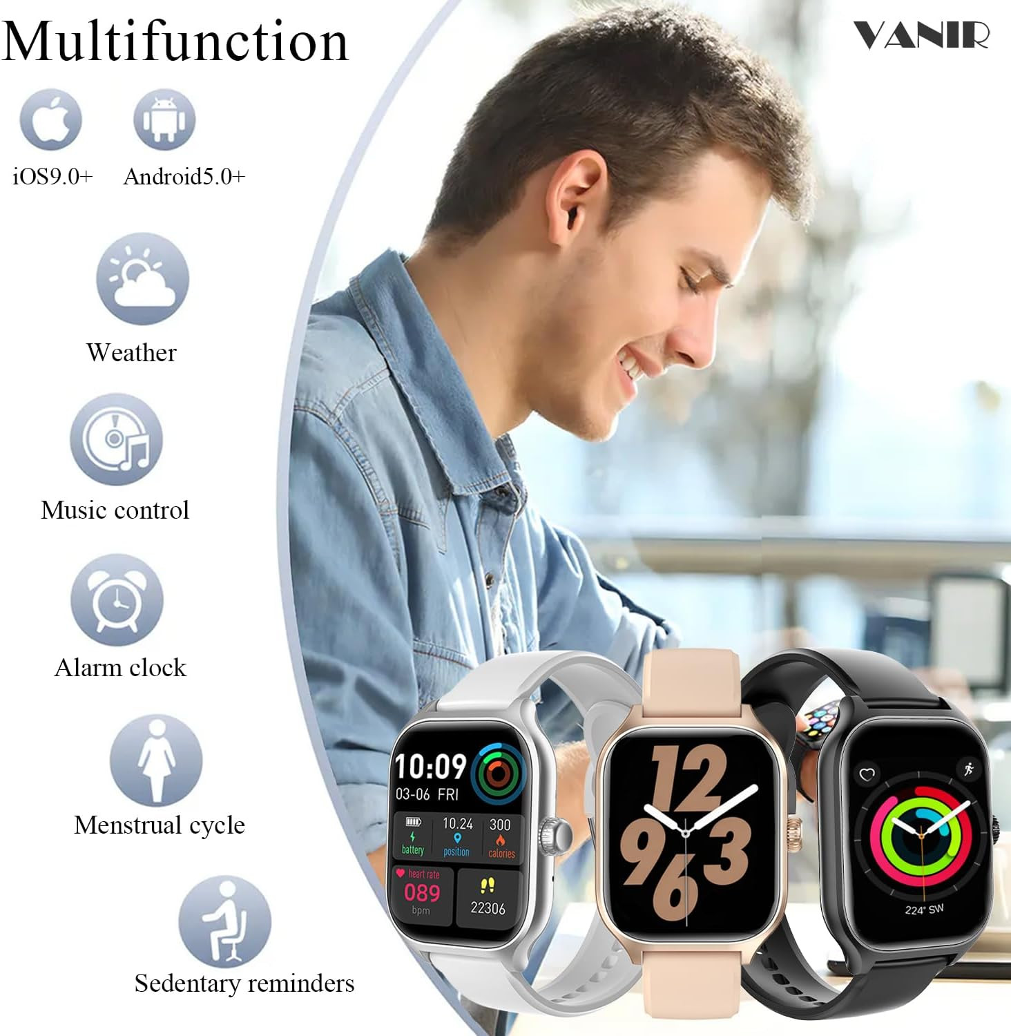 VANIR Smart Watch 2.01″ Large HD Display – Bluetooth Calling, Fitness Tracker, M