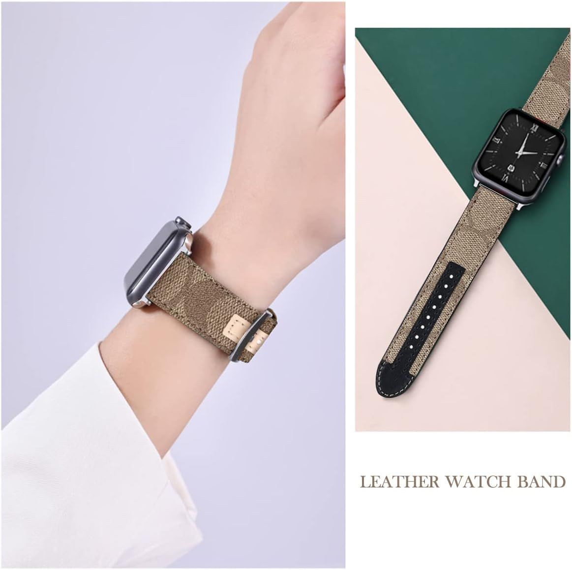 Luxury Genuine Leather Band for Apple Watch Series 7 38mm 40mm 41mm Compatible