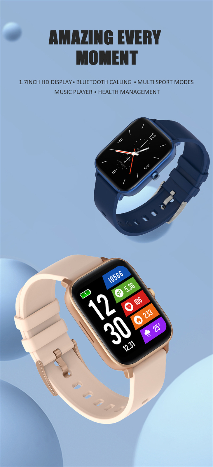 1.69″ Large Screen Smart Watch Bluetooth Call Sport Smartwatch Sleep Monitor