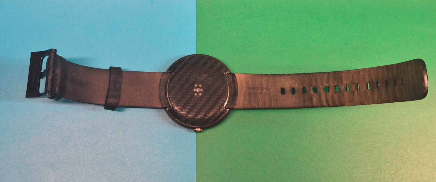 Motorola Moto 360 1st Gen Smartwatch Silver Stainless Steel Black Leather Wear