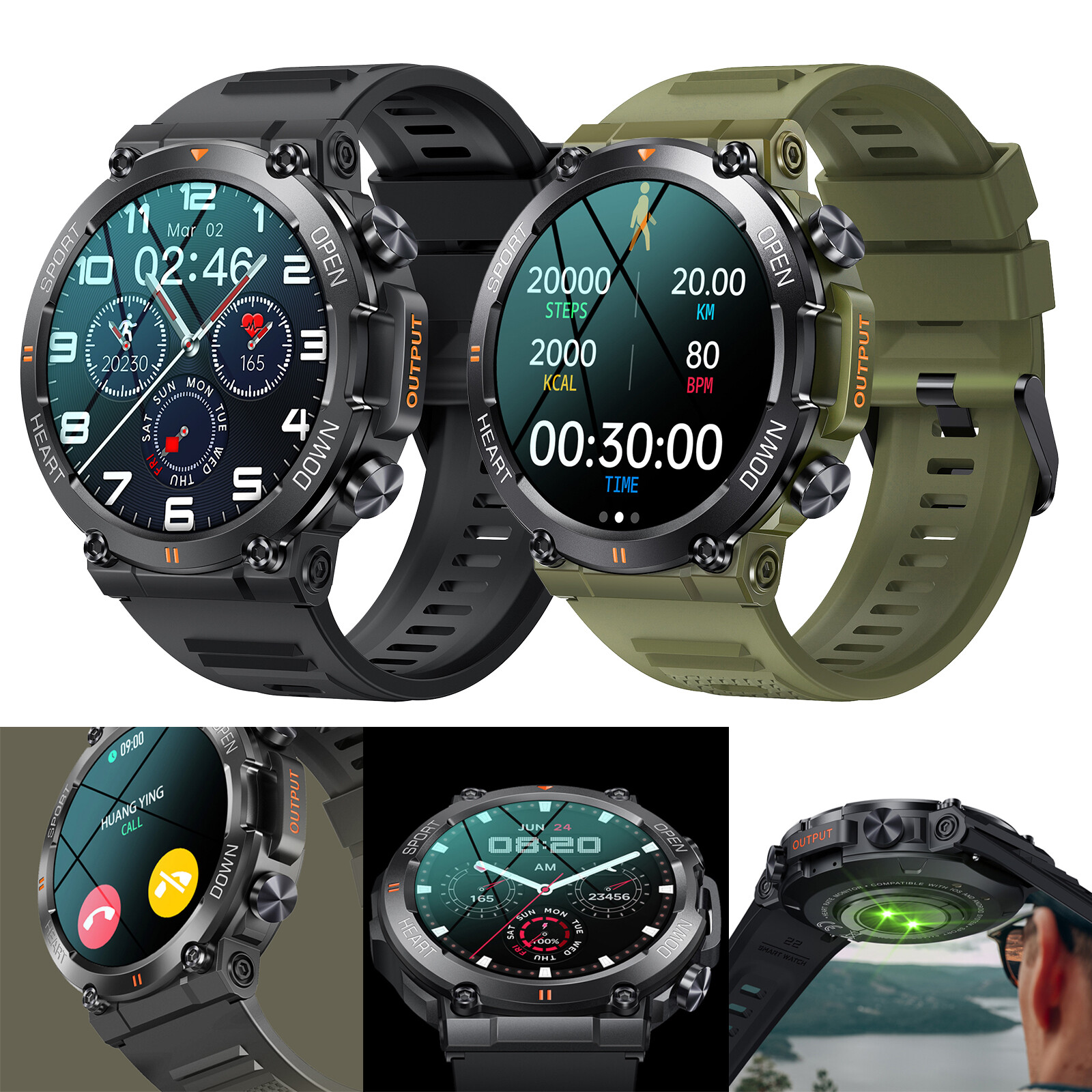 1.39 in Military Smart Watch(Answer/Make Call) Rugged Tactical Fitness Tracker