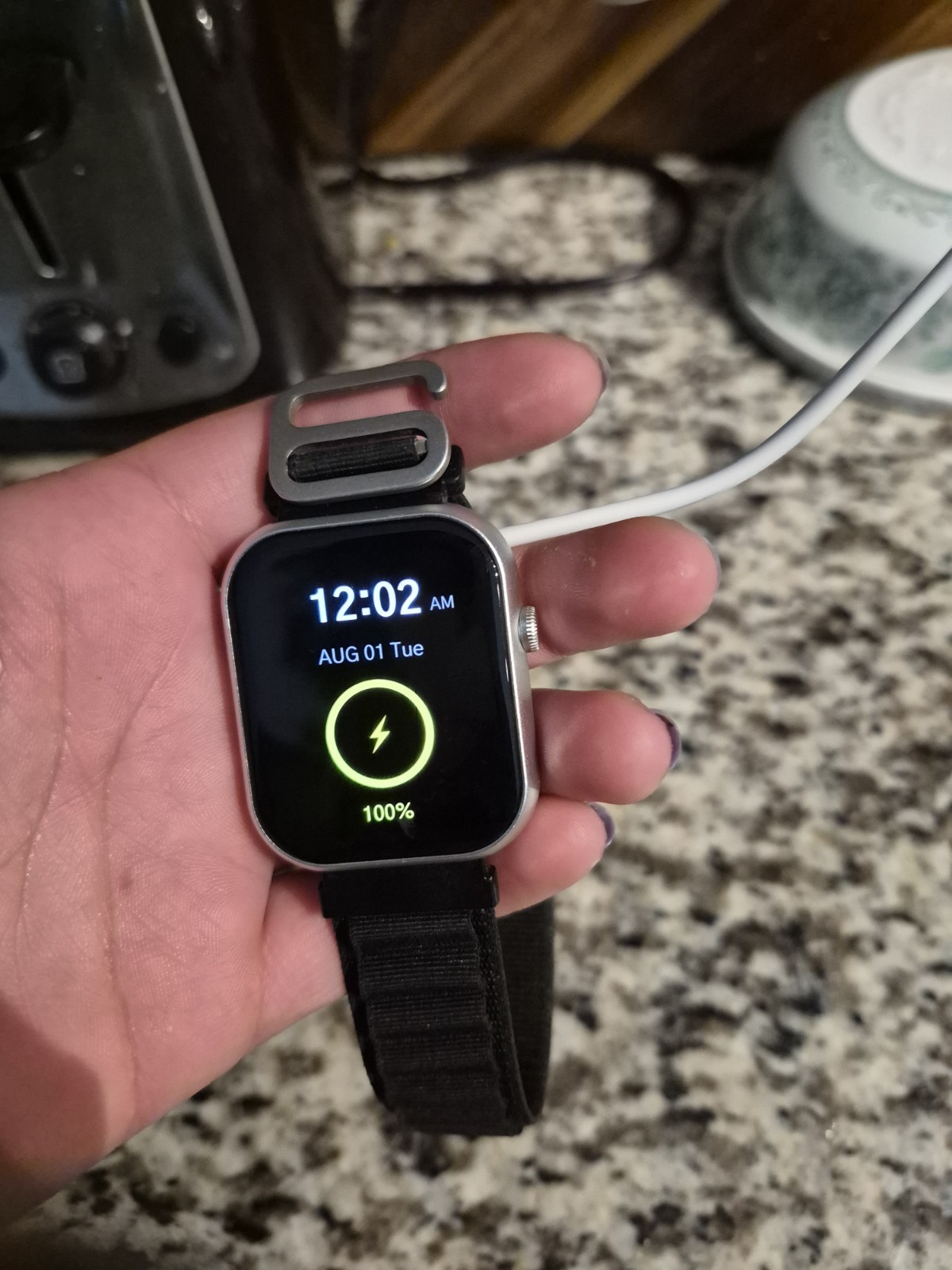 iTOUCH Air 5 Smart Watch 42mm Silver Aluminum Case Black Nylon Band