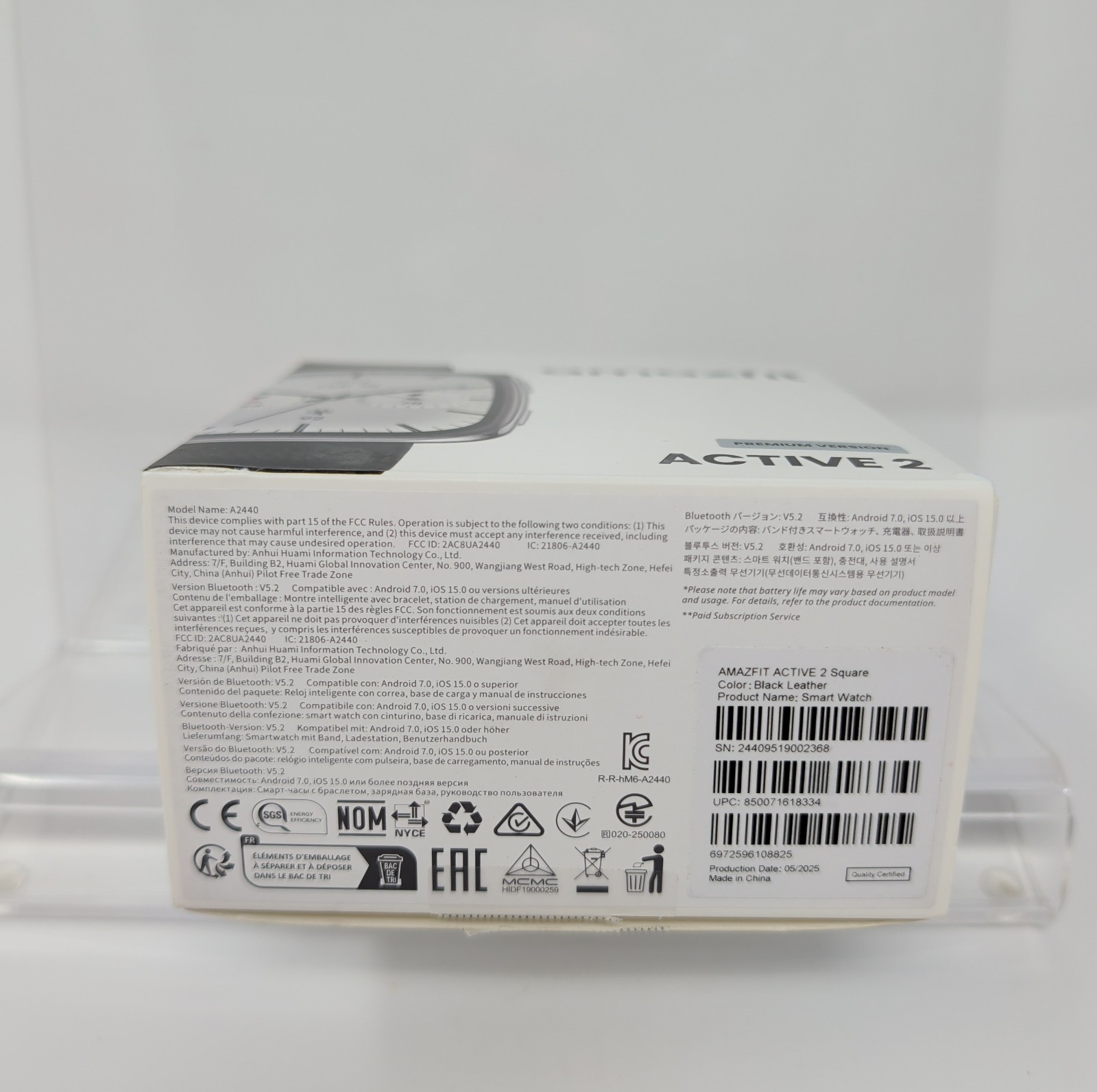 Open Box, Amazfit Active 2 Premium Square Smartwatch A2440 GPS AMOLED NFC