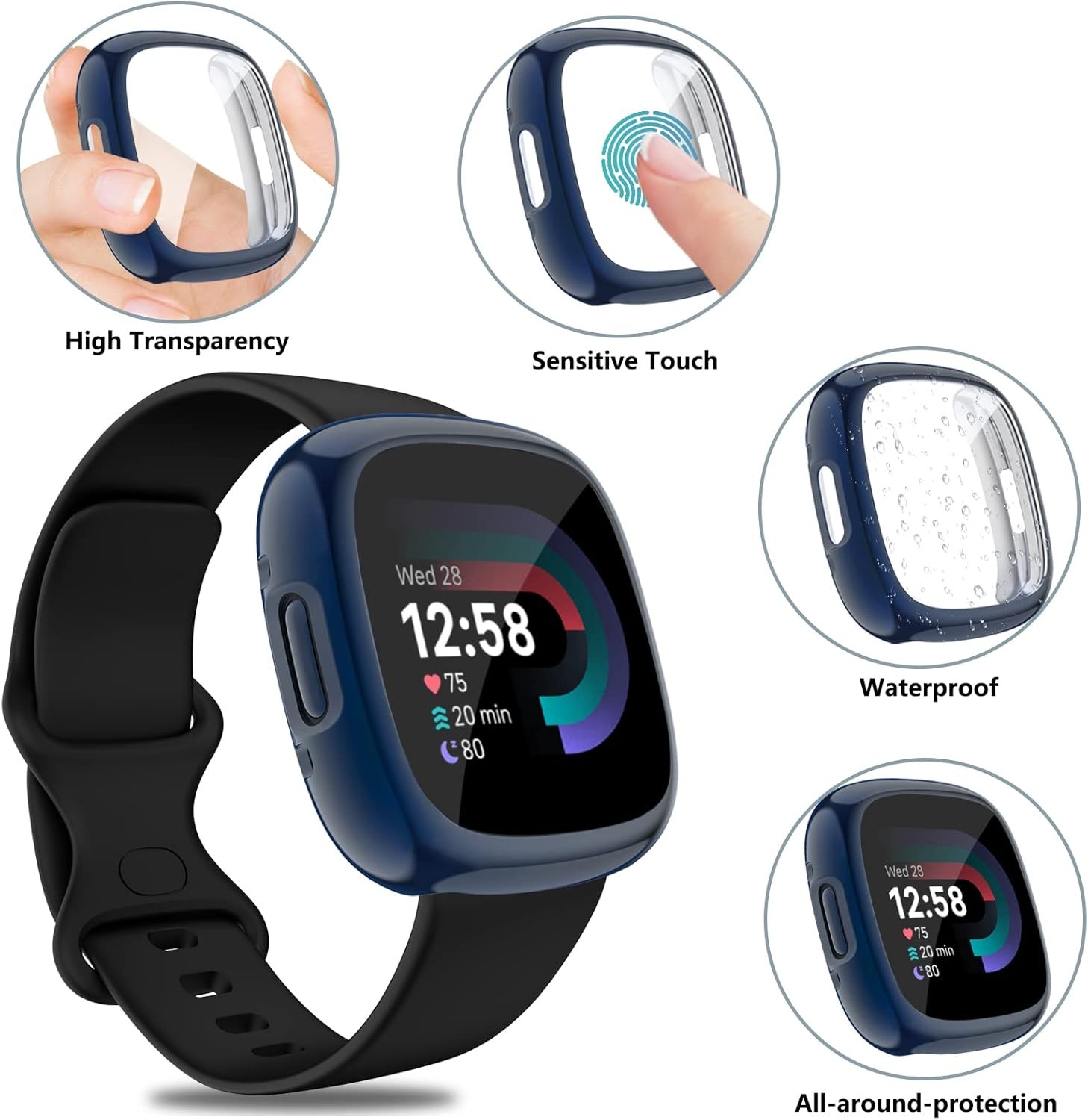 4 Pack Screen Protector Case for Fitbit Sense 2 / Versa 4 Slim Fit Shockproof TP