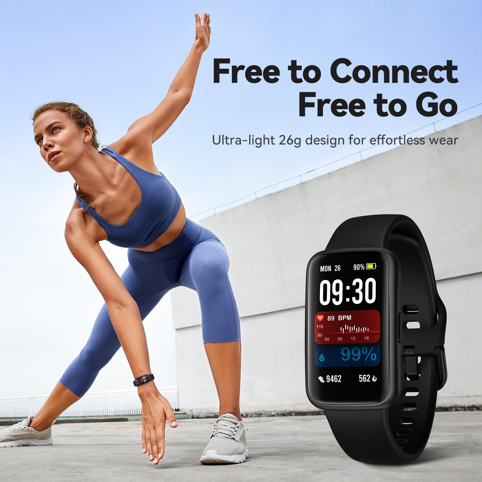 Fitness Tracker Smart Watch, 1.47″ Color Screen, 100+ Sports, Black