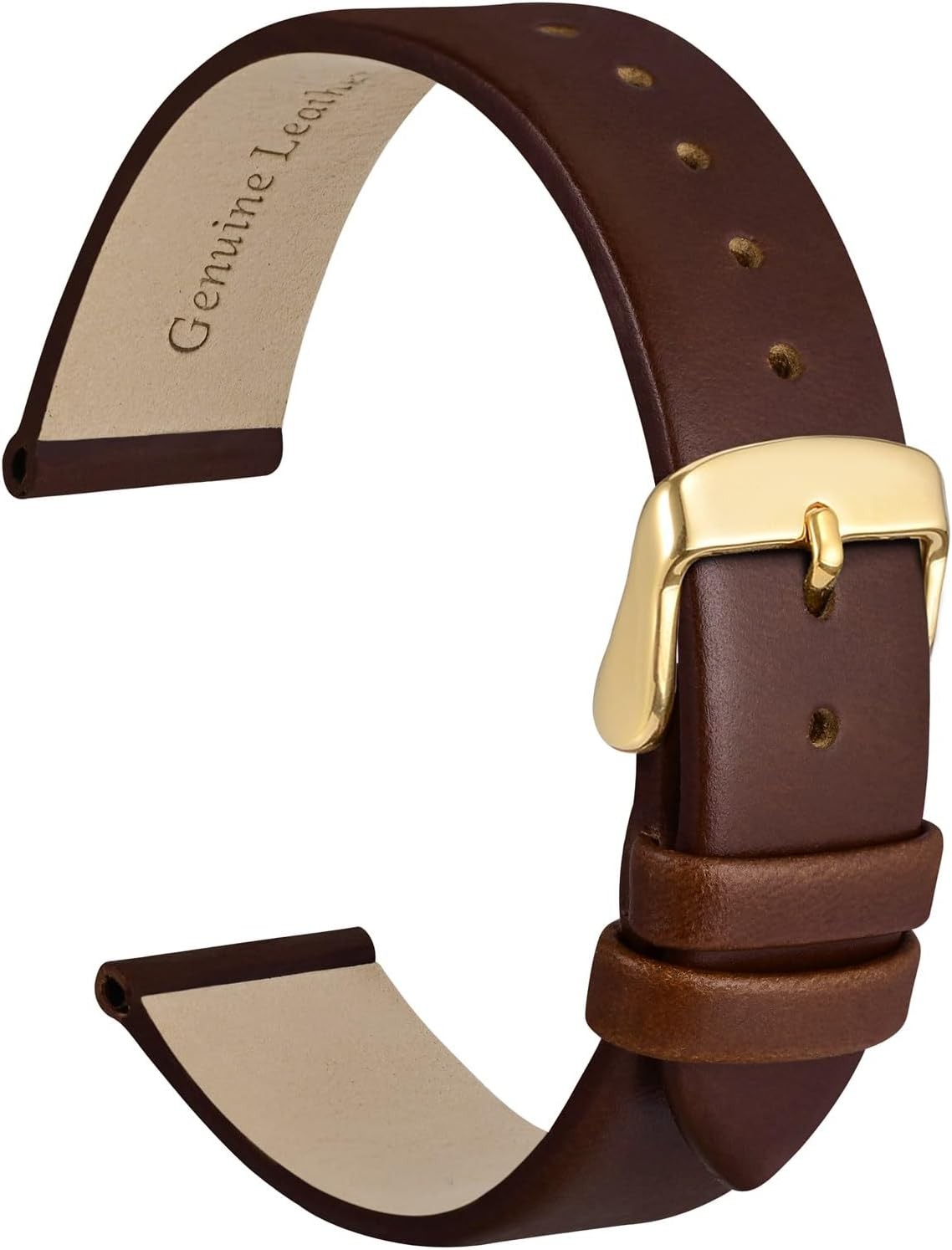 Case For Apple Watch 18mm Genuine Leather Replacement Strap with Gold Buckle
