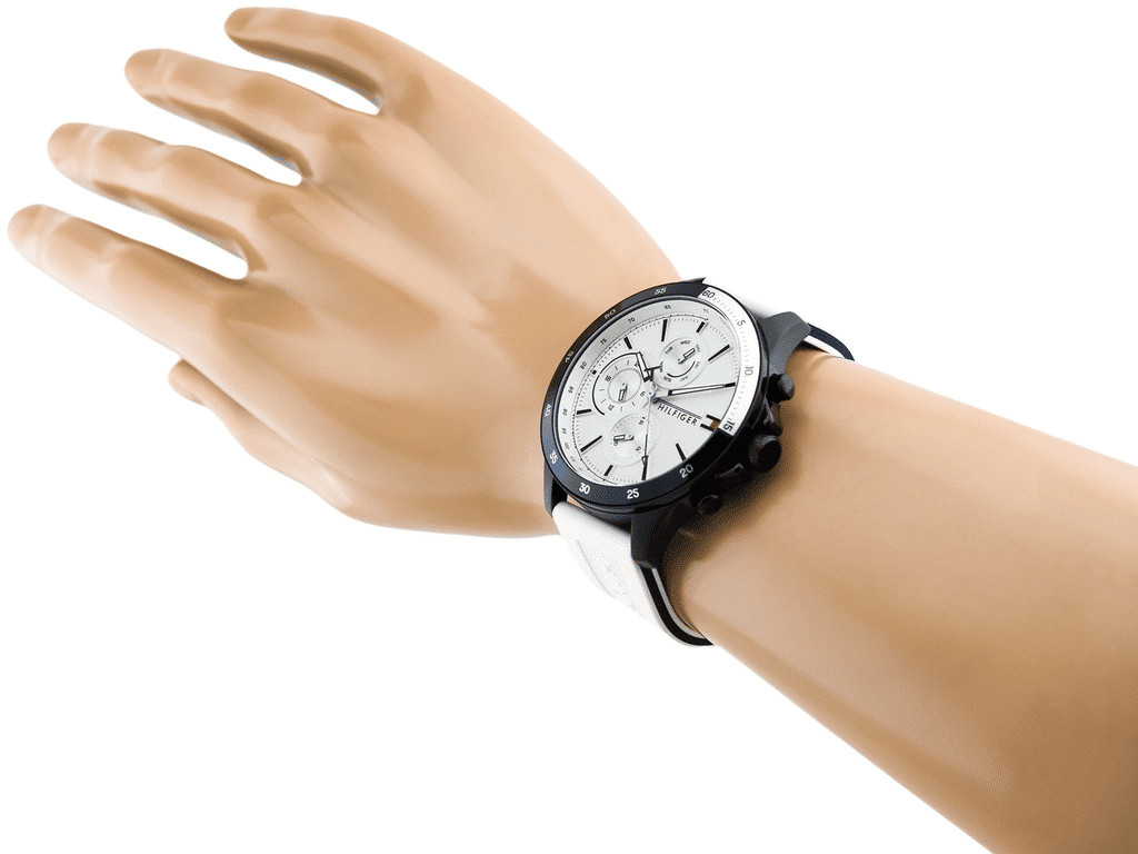 Tommy Hilfiger BANK Men’s Watch 1791723 White Silicone Strap Multi-Function 46mm