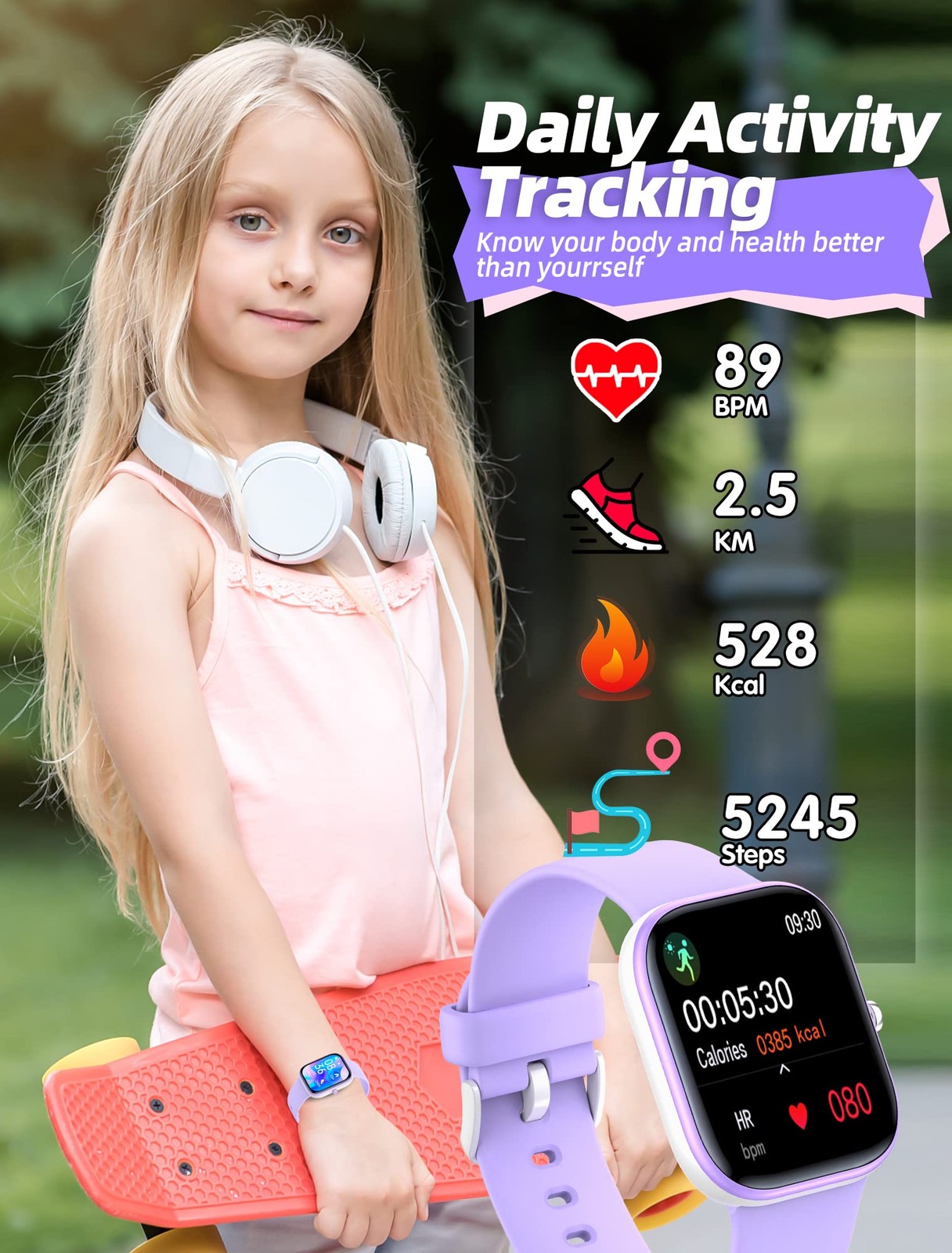 for Girls,IP67 Waterproof Fitness Tracker Watch with 1.5 Inch DIY Face,Heart …