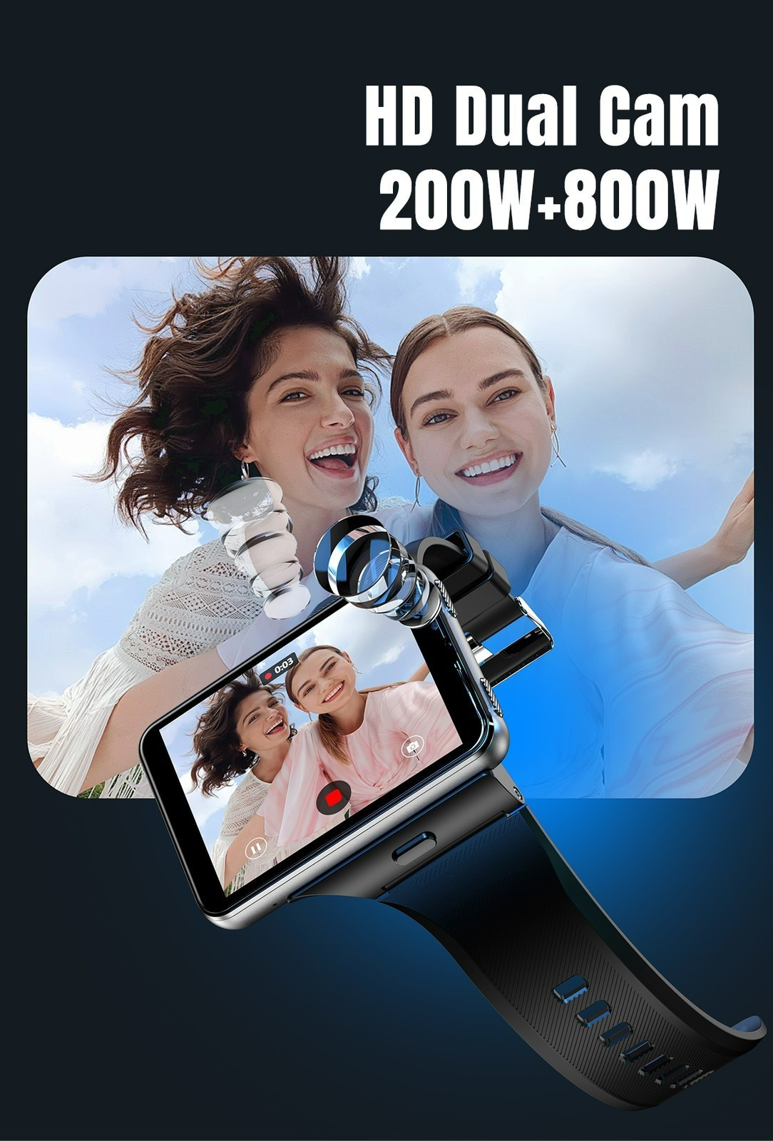 2.88″ Large Touch Screen 4G Smart Watch Android/iOS Dual Camera WIFI GPS 4+ 64GB