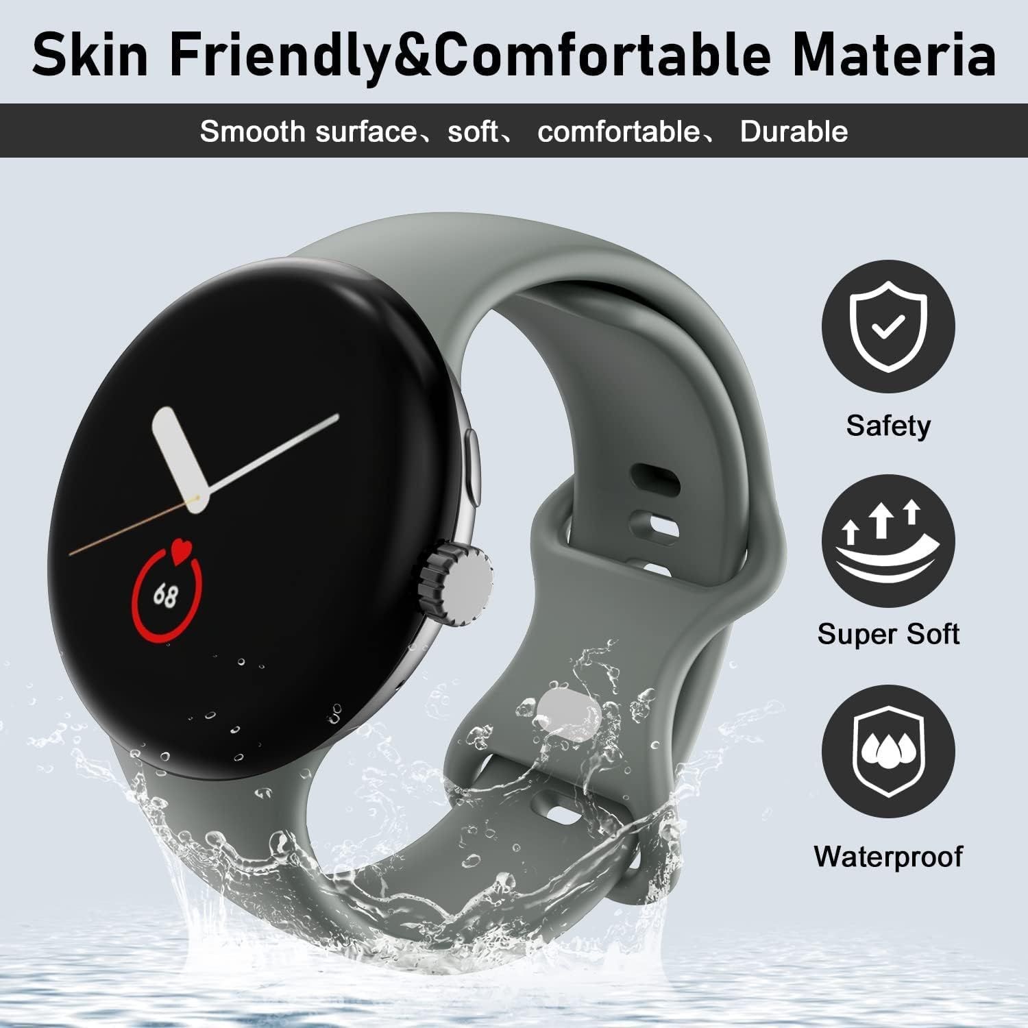 Soft Silicone Strap Compatible with Google Pixel Watch 41mm – Metal Buckle
