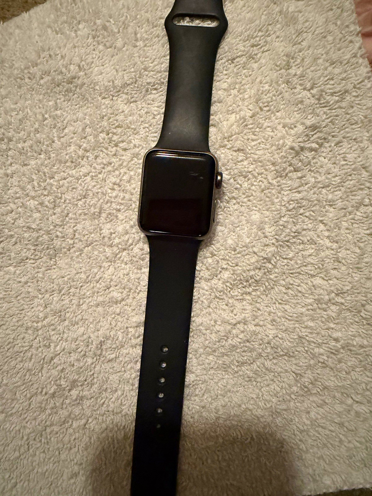 Apple Watch Series 3, 38mm GPS, Model A1858 in Space Gray Aluminum with black sp