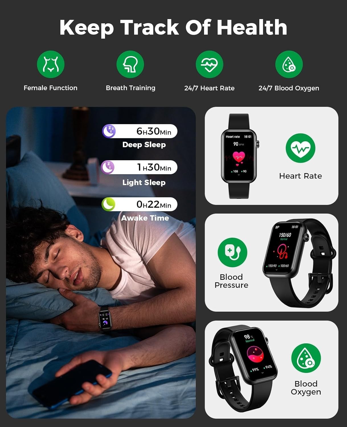 Smart Watch Fitness Tracker Answer/Make Call 24/7 Heart Rate Spo2 Blood Press…