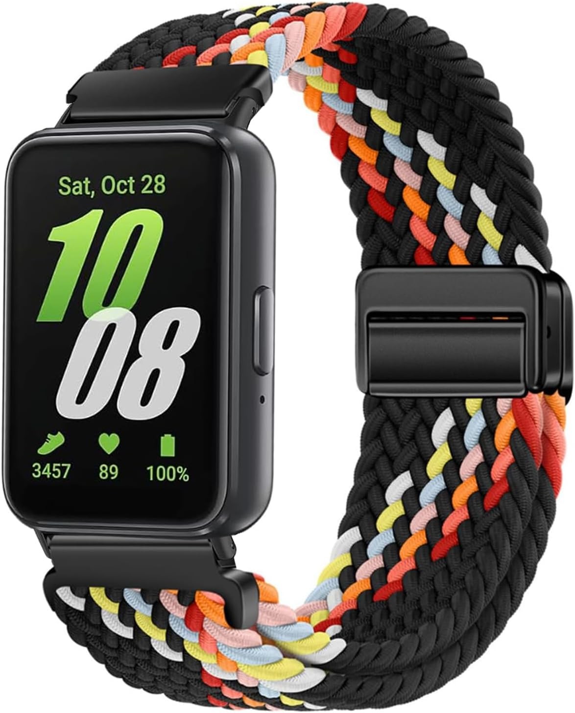 Elastic Magnetic Buckle Nylon Braided Band for Galaxy Fit 3 SM-R390, Black Rainb