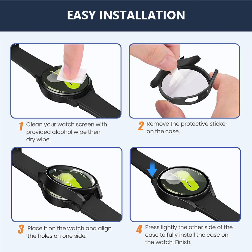 2Pack Hard Case Cover Glass Screen Protector For Samsung Galaxy Watch 7 40/44mm