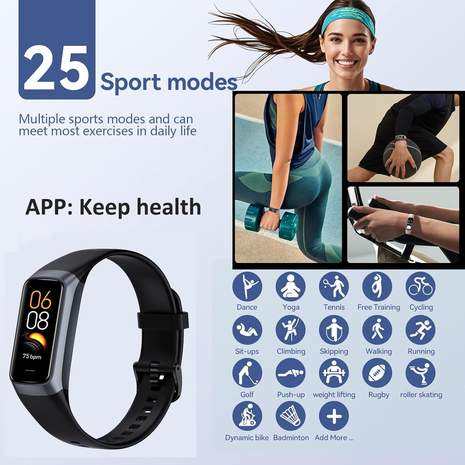 Slim Fitness Tracker Watch Heart Rate BP O2 Monitor iOS Android Waterproof OLED