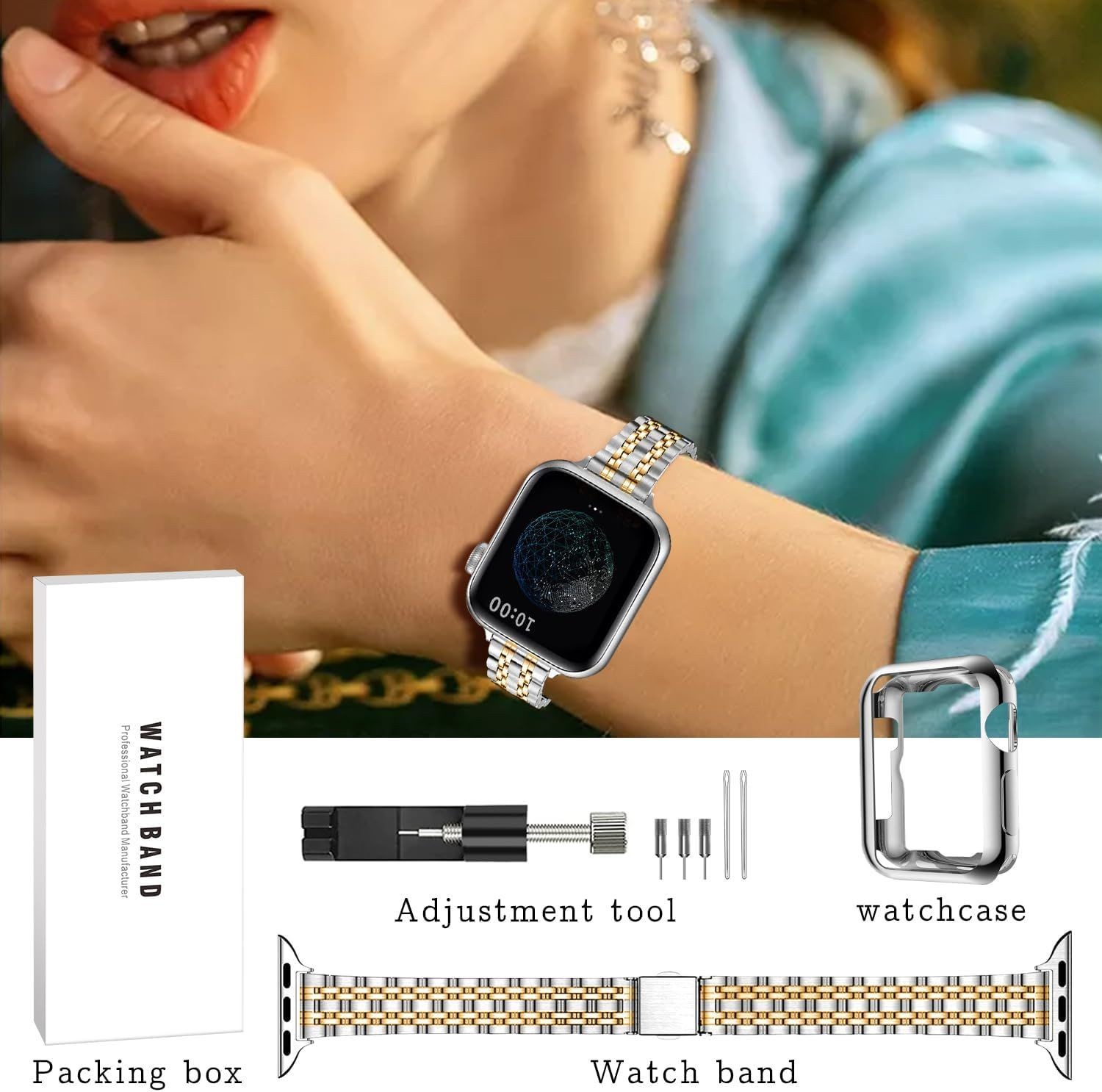 Luxury Metal Stainless Steel Band for Apple Watch 41mm 45mm – Women’s Strap