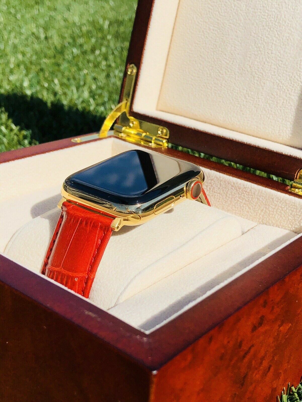 24K Gold Plated 45MM Apple Watch SERIES 9 Stainless Steel Red Band GPS LTE O2