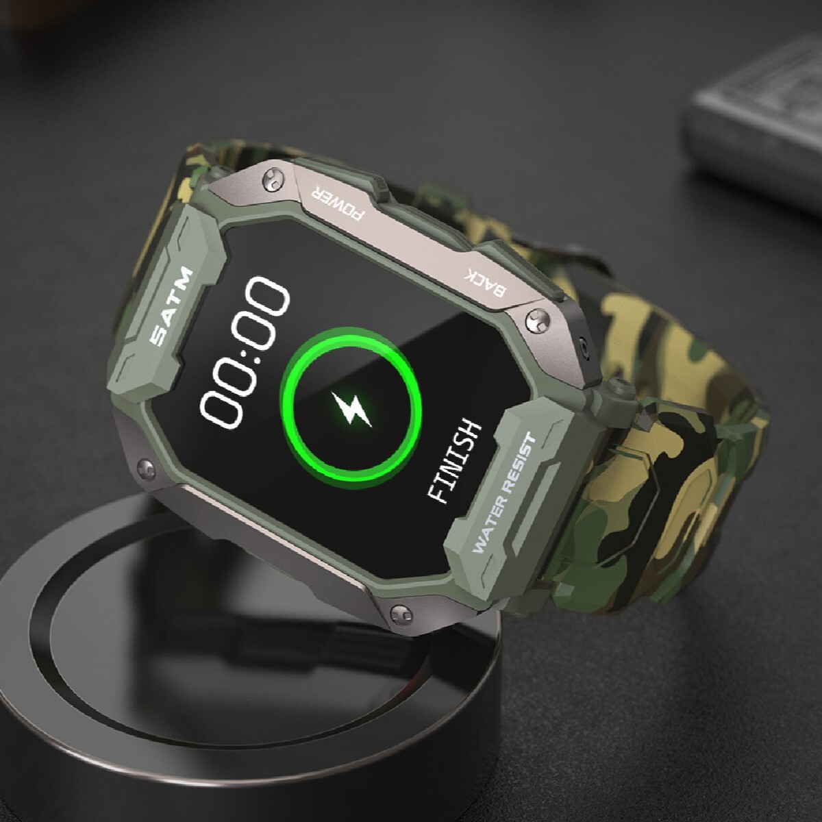 C20 Rugged Sports Smart Watch (Camo Green) – For Hiking/Camping