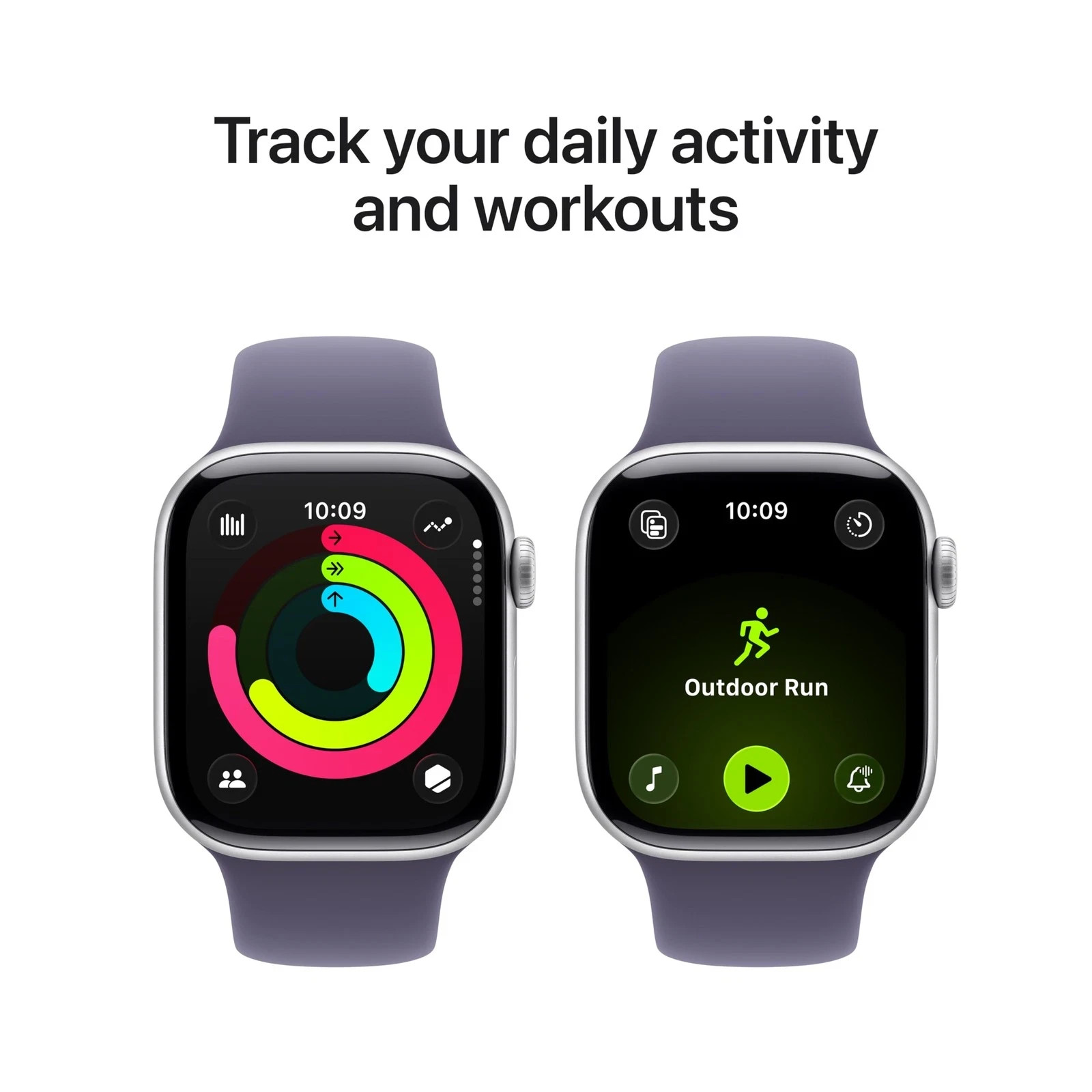 Apple Watch Series 11 42mm GPS Silver Case w Purple Fog Sport Band S/M MEU64LW/A