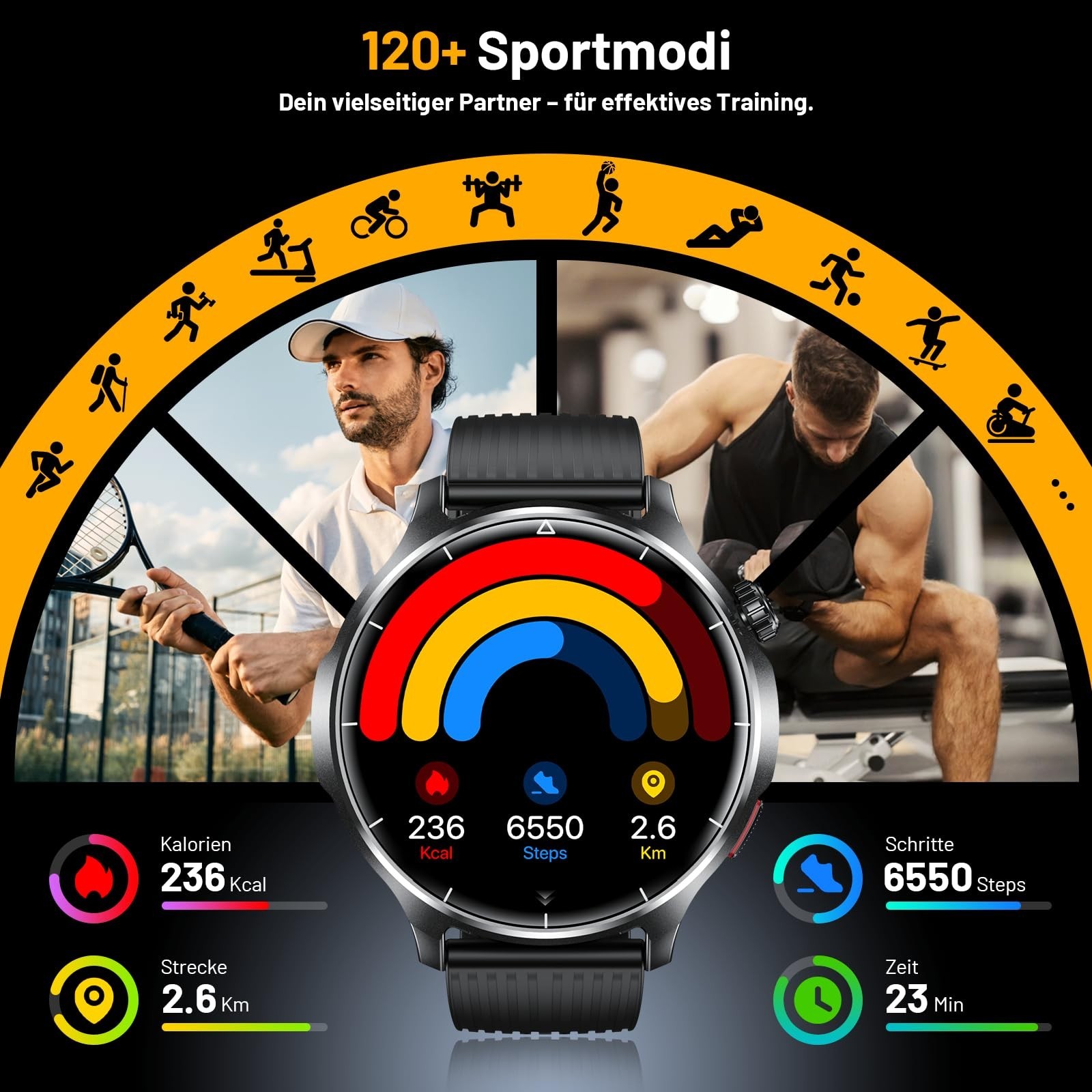Fitness Smart Watch for Men, 1.52″ HD Tracker, Blood Pressure, Heart Rate, 110 S