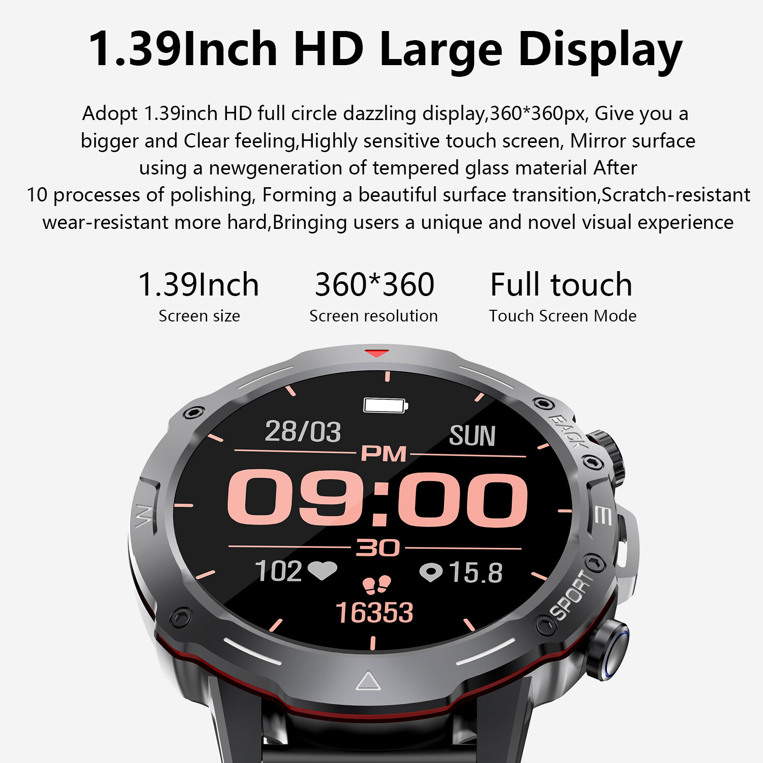 1.39inch Touch Screen Smartwatch Bluetooth Call Men Women Sports Fitness Tracker
