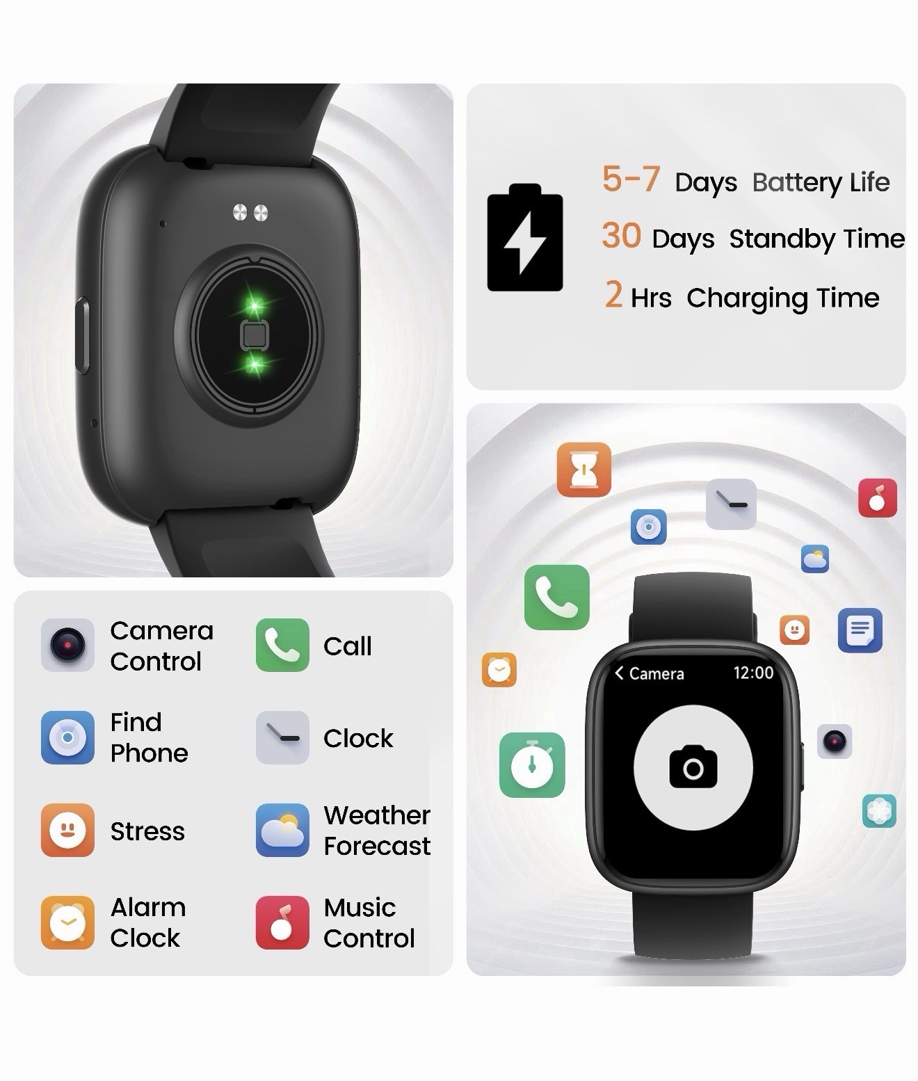 1.83 in HD Touchscreen Smart Watch Bluetooth Calling IP68 Black Silicone Band