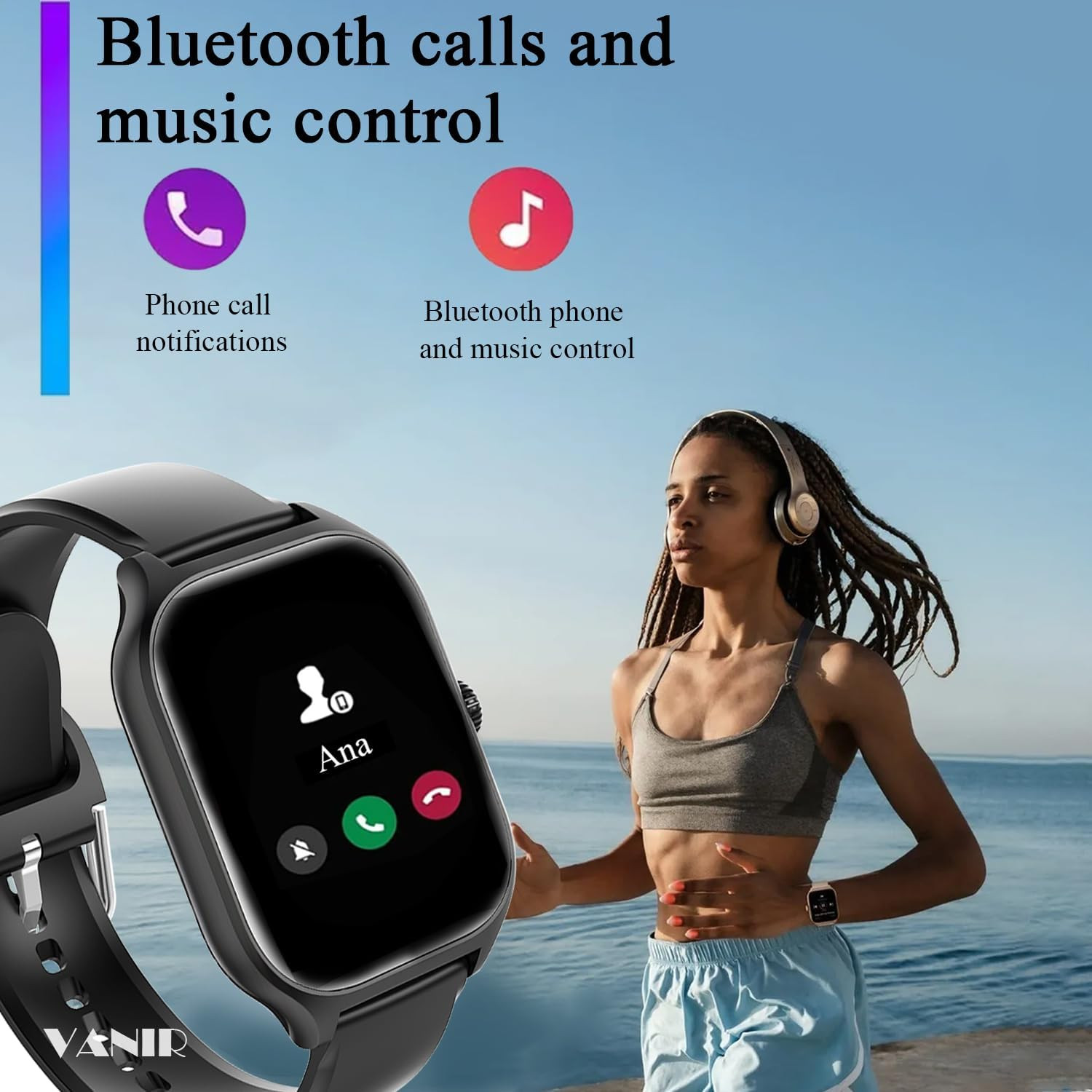VANIR Smart Watch 2.01″ Large HD Display – Bluetooth Calling, Fitness Tracker, M