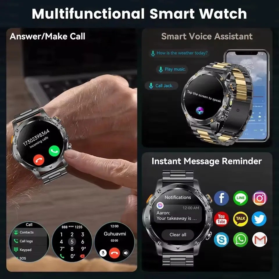 New Outdoor Military Grade 1000mAh Battery Smart Watch Men 1.7 inches AMOLED Scr
